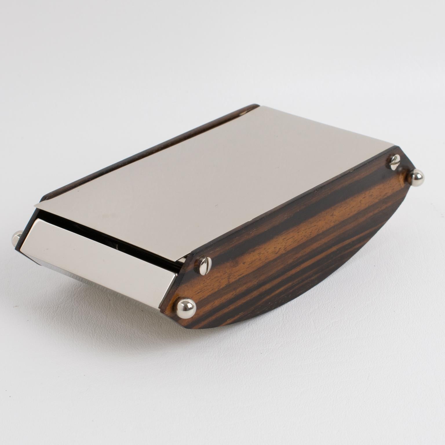 Caja de metal cromado y madera de macassar estilo Art Déco Maison Desny, años 30 en venta 2