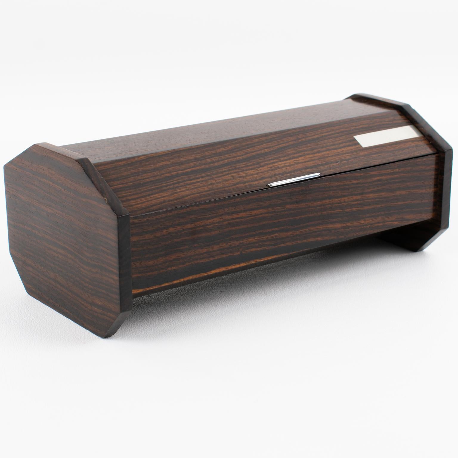 French Maison Desny Style Art Deco Modernist Box Macassar and Chrome For Sale