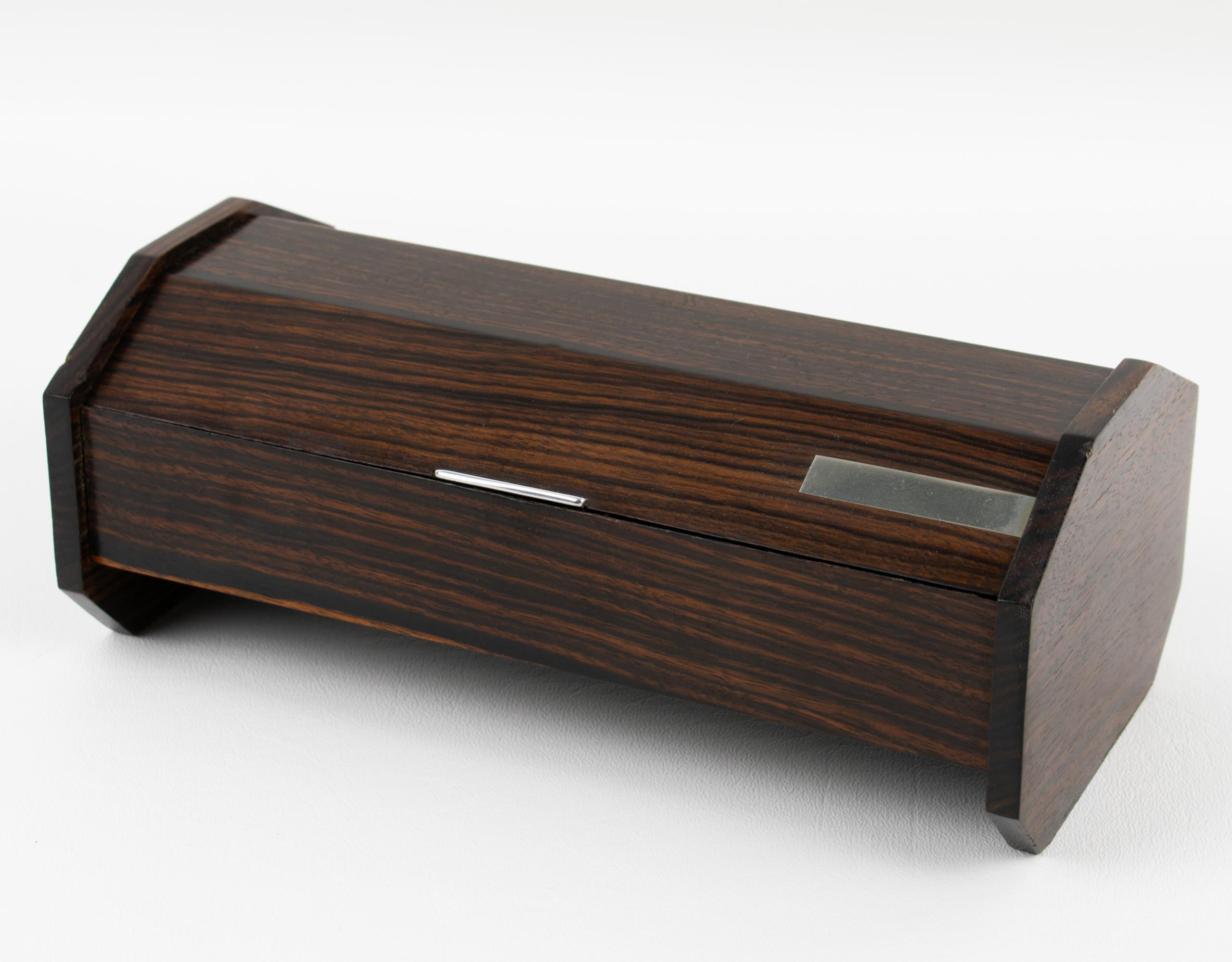 Maison Desny Style Art Deco Modernist Box Macassar and Chrome In Good Condition For Sale In Atlanta, GA