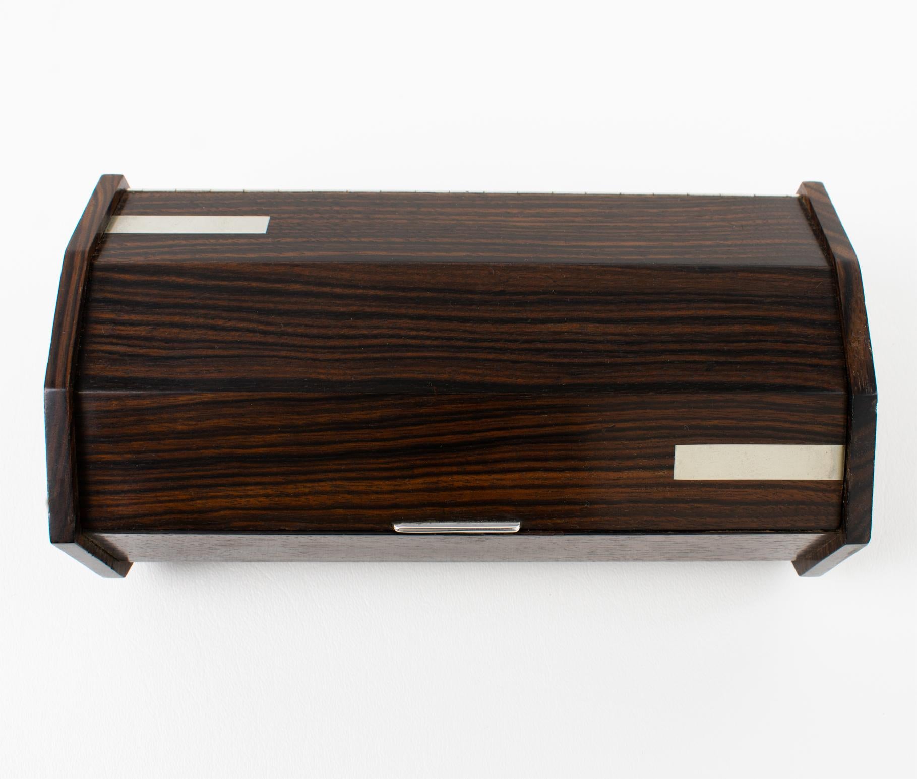 Mid-20th Century Maison Desny Style Art Deco Modernist Box Macassar and Chrome For Sale