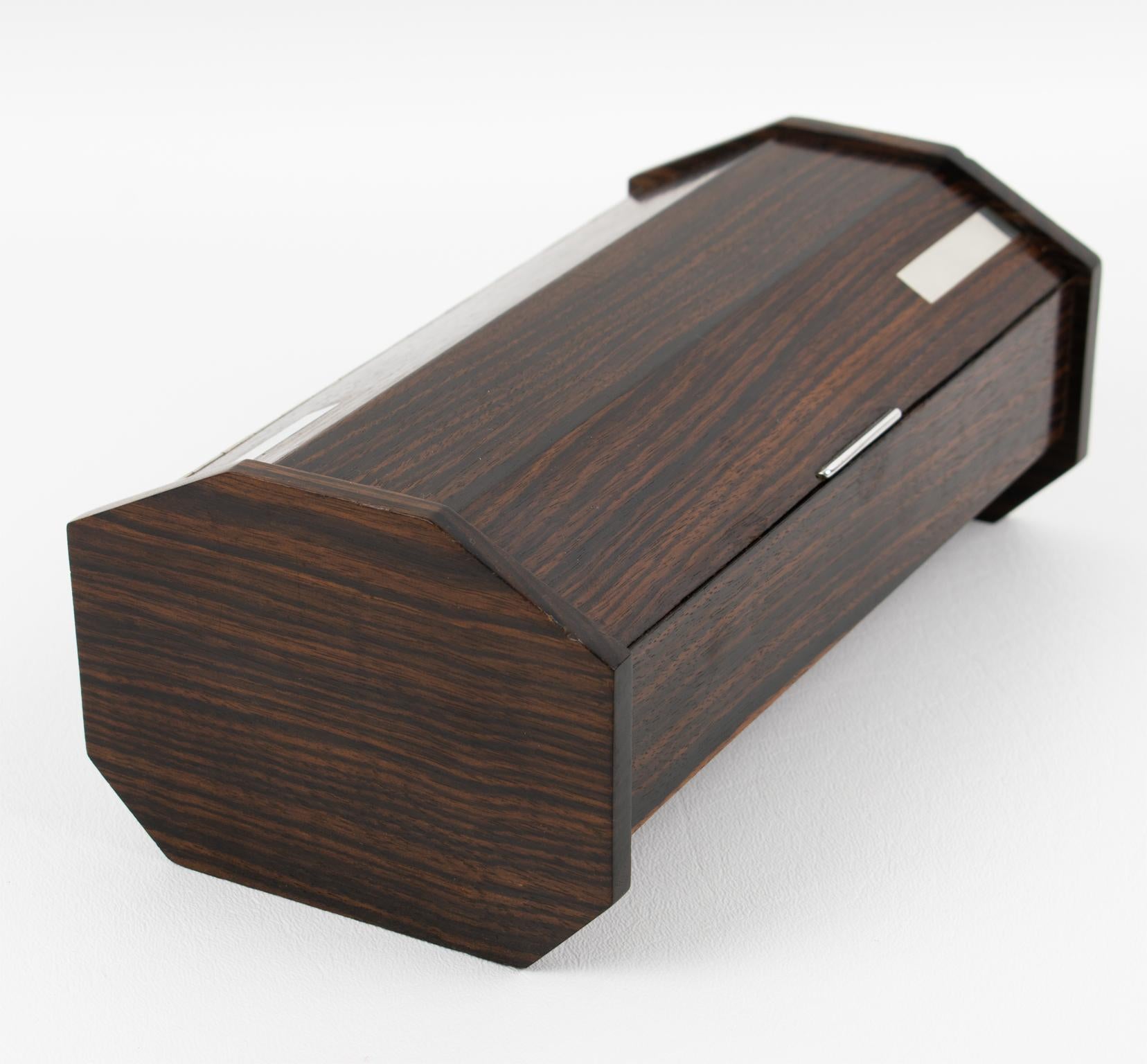 Metal Maison Desny Style Art Deco Modernist Box Macassar and Chrome For Sale