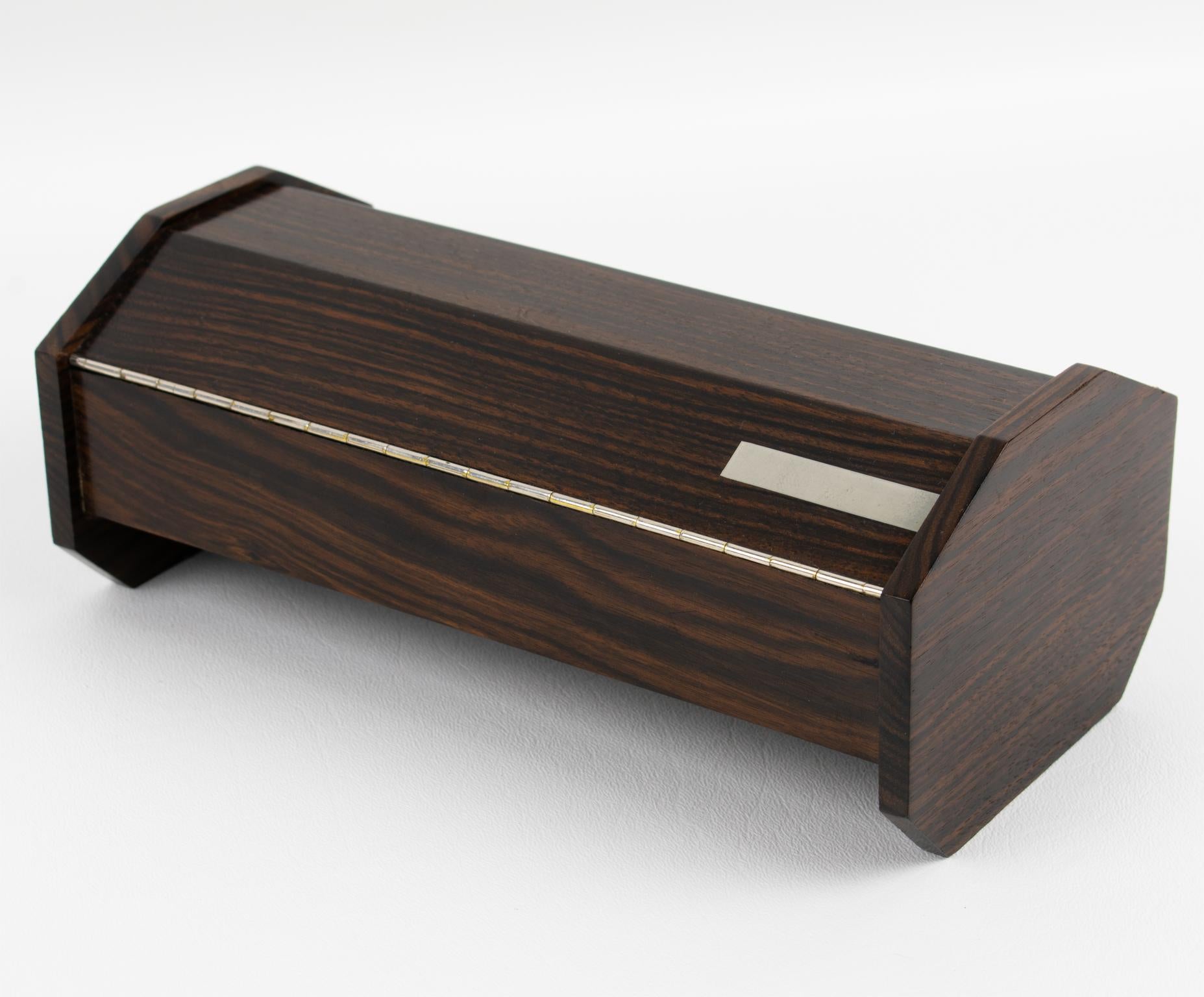 Maison Desny Style Art Deco Modernist Box Macassar and Chrome For Sale 1