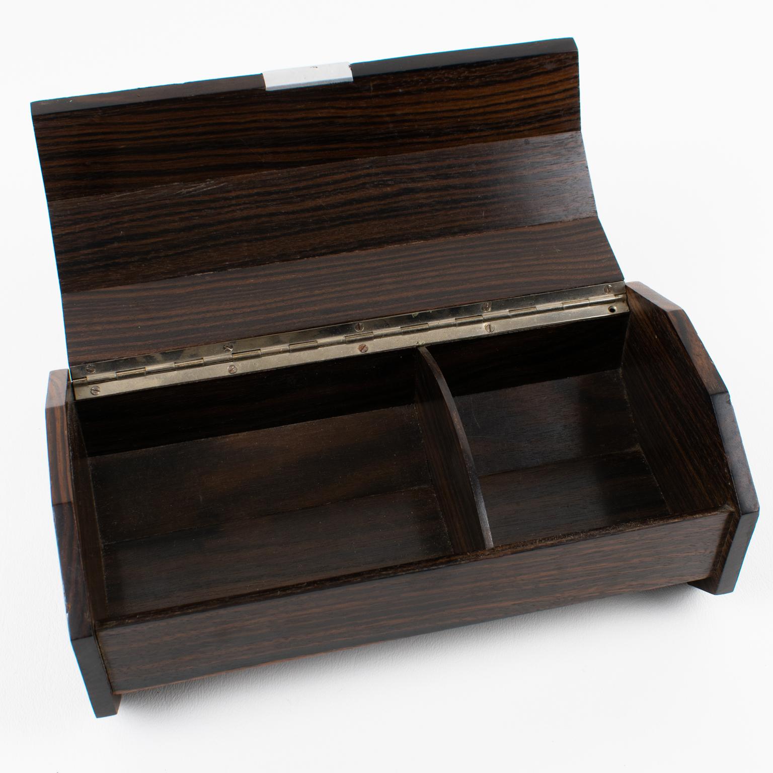 Maison Desny Style Art Deco Modernist Box Macassar and Chrome For Sale 3