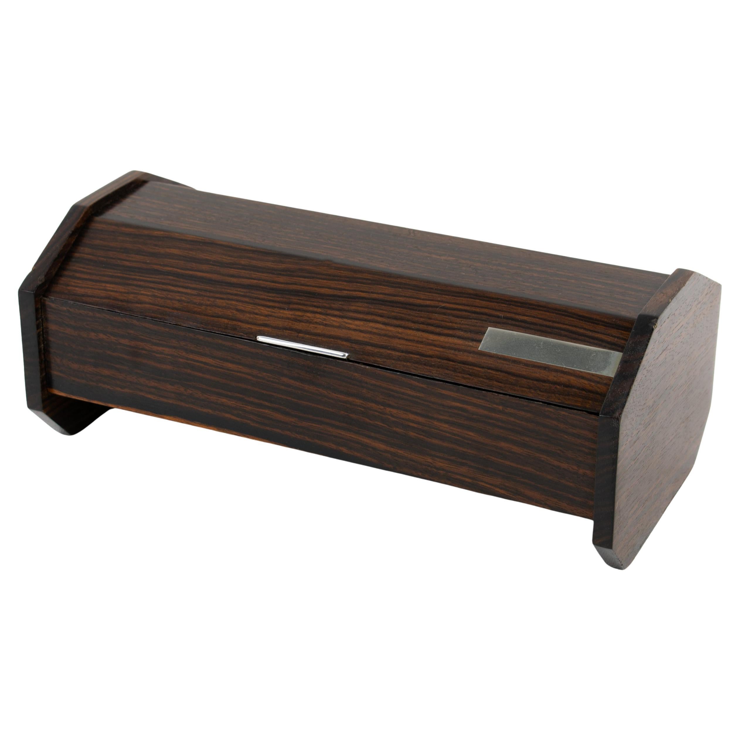 Maison Desny Style Art Deco Modernist Box Macassar and Chrome For Sale