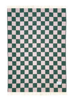 MAISON DEUX Checkerboard Blanket Green Pink 100% New Zealand Wool