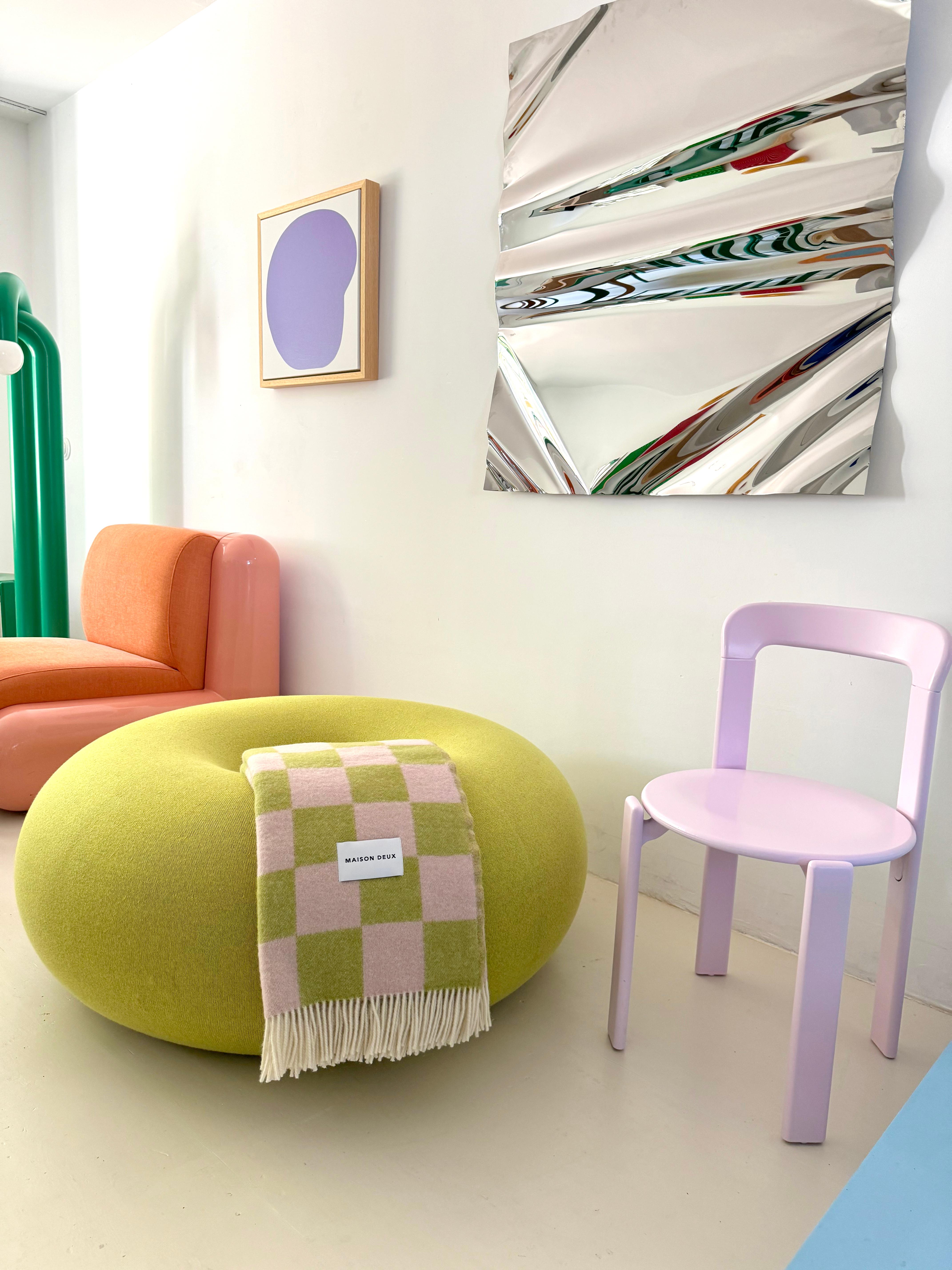 Lituano Maison Deux Coperta a scacchiera rosa kiwi 100% lana neozelandese in vendita