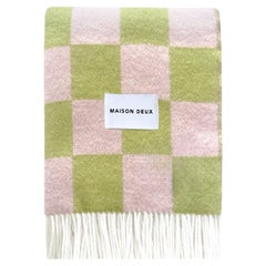 Maison Deux Coperta a scacchiera rosa kiwi 100% lana neozelandese