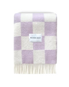 MAISON DEUX Checkerboard Blanket Lilac White 100% New Zealand Wool