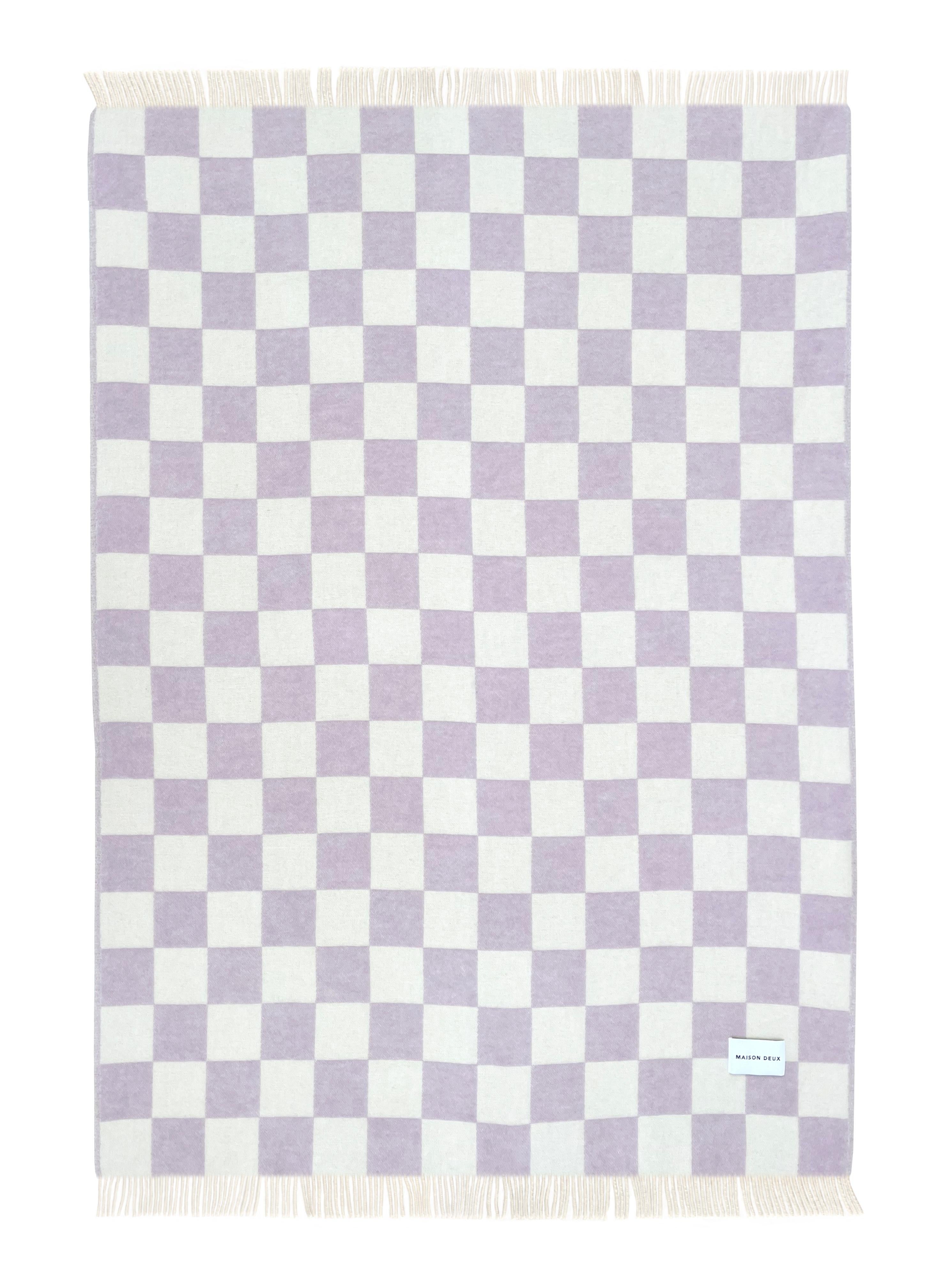 Bauhaus Maison Deux Coperta a scacchiera Lilla Bianco 100% Lana Nuova Zelanda in vendita