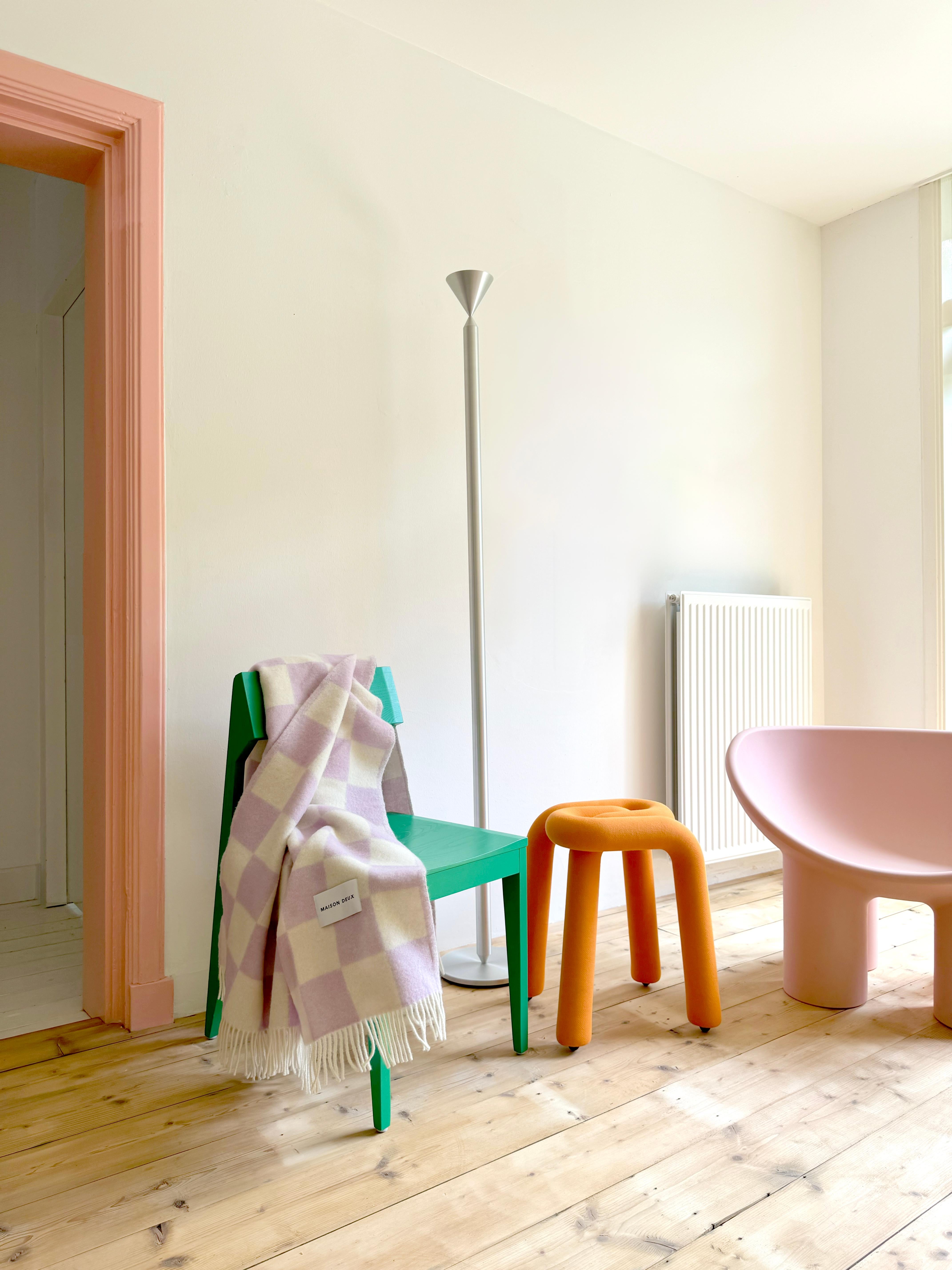 Lituano Maison Deux Coperta a scacchiera Lilla Bianco 100% Lana Nuova Zelanda in vendita