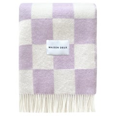 MAISON DEUX Checkerboard Blanket Lilac White 100% New Zealand Wool