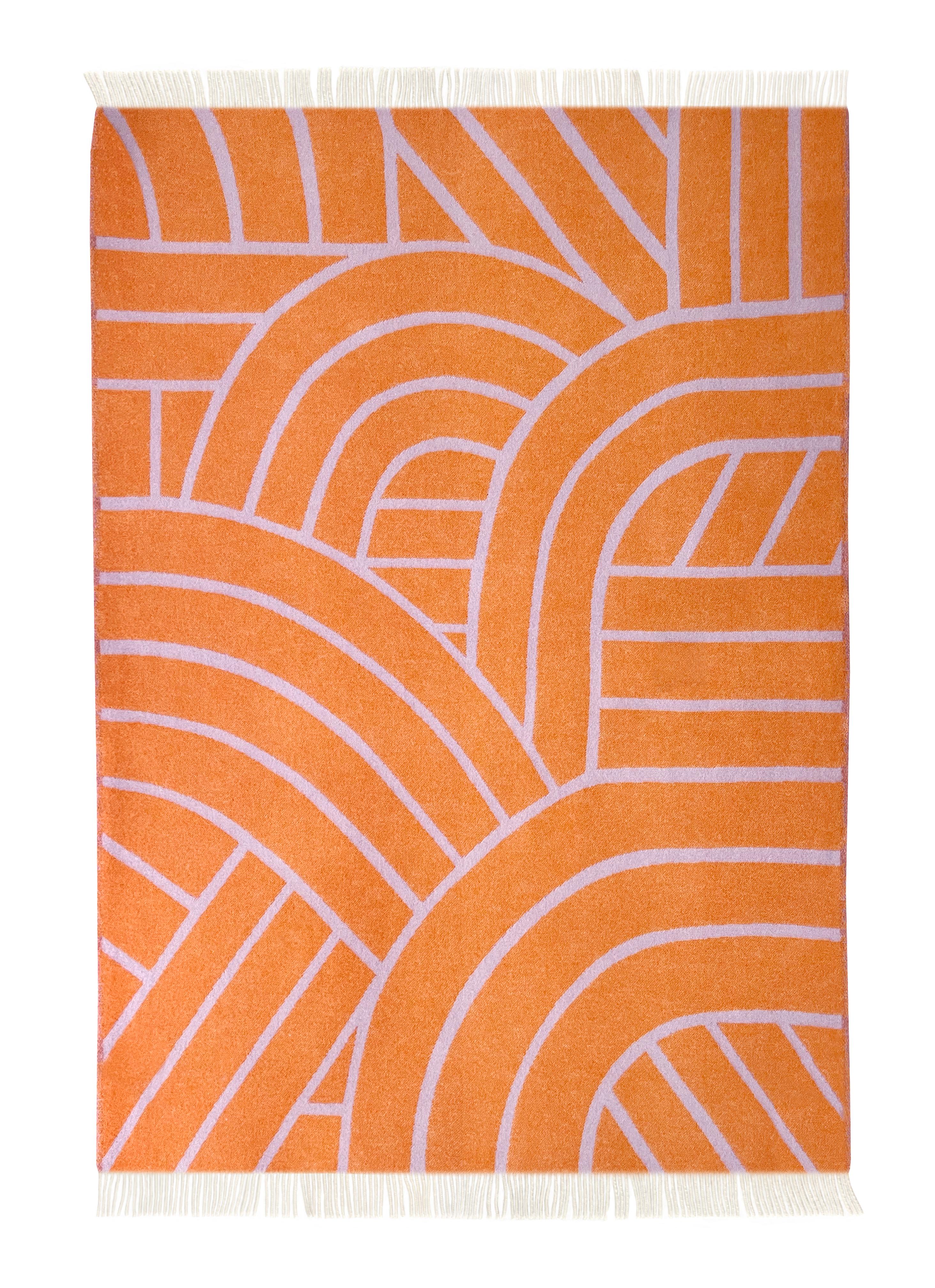 Bauhaus Maison Deux Coperta Lines Arancione Lilla 100% Lana Nuova Zelanda in vendita
