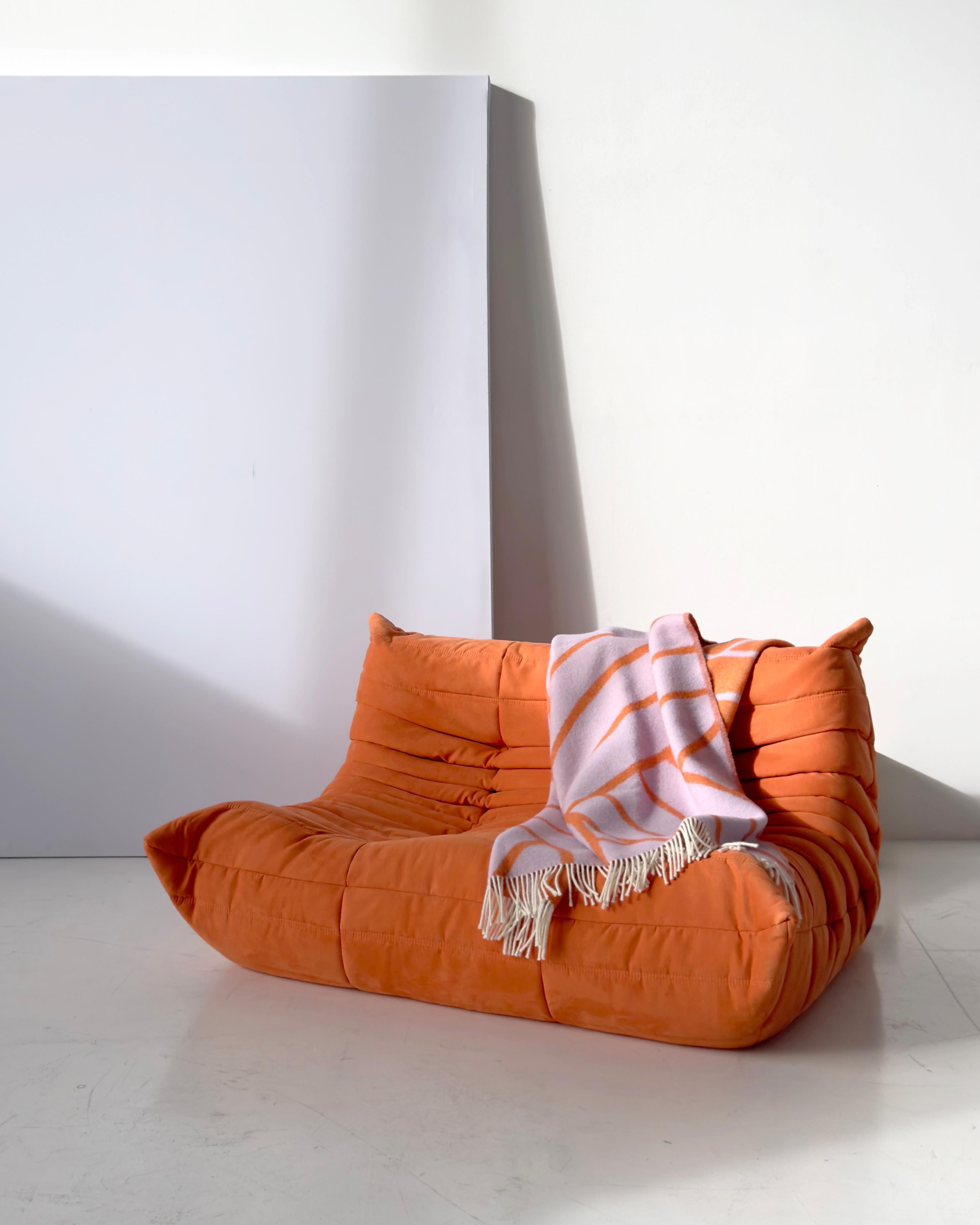 Lituano Maison Deux Coperta Lines Arancione Lilla 100% Lana Nuova Zelanda in vendita