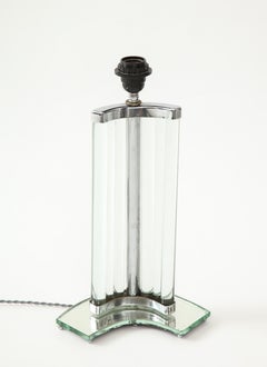 Maison Dominique French Art Deco Nickel and Glass Lamp, France, circa 1935