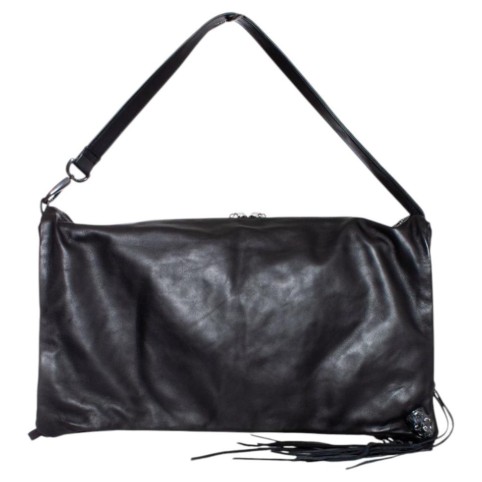 Maison Du Posh, foldover flap shoulder bag with fringes and skull For Sale