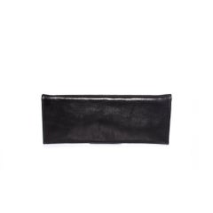 Maison Du Posh, Knuckle ring leather clutch in black.