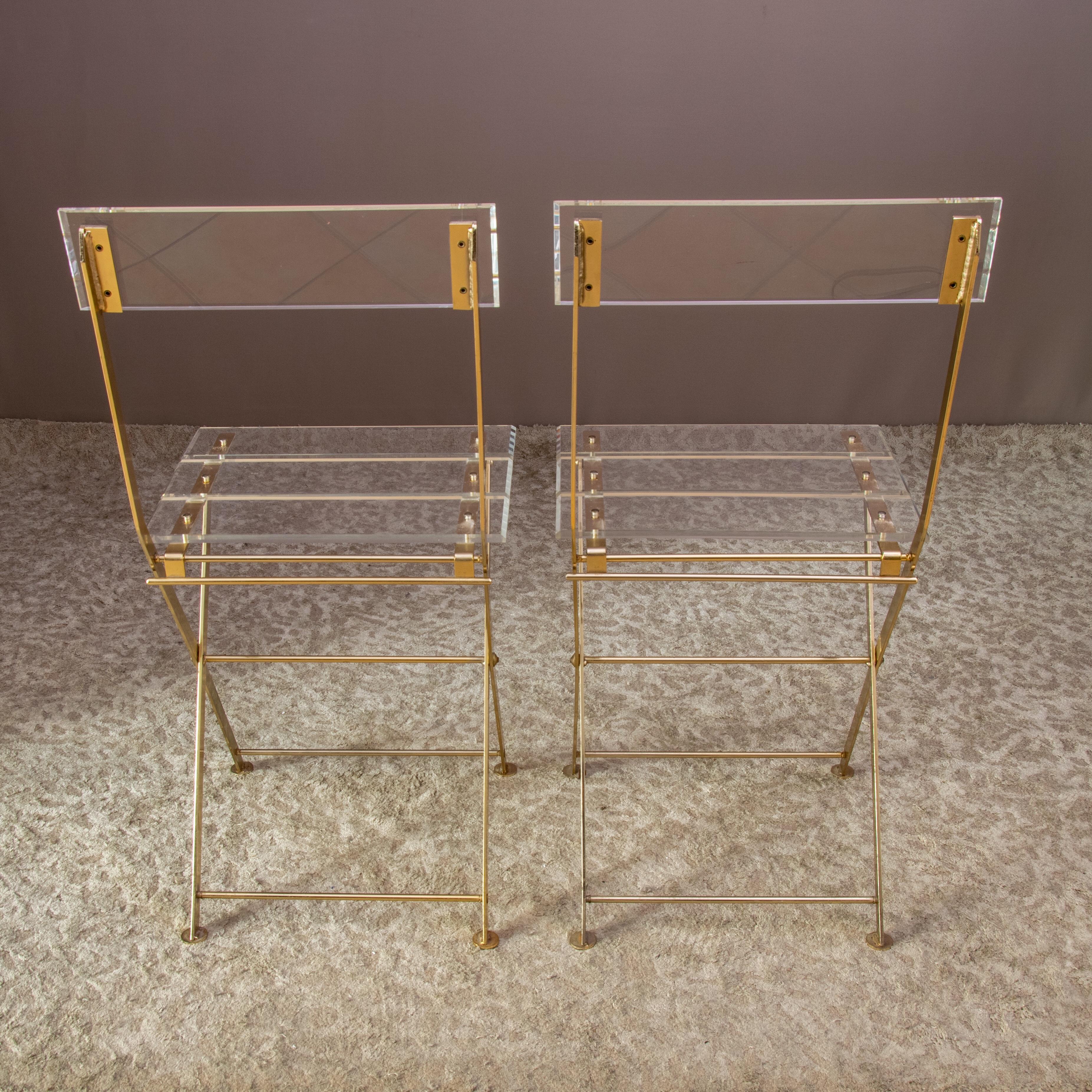 Hollywood Regency Maison et Jardin Set of 2 Vintage Lucite Folding Chairs