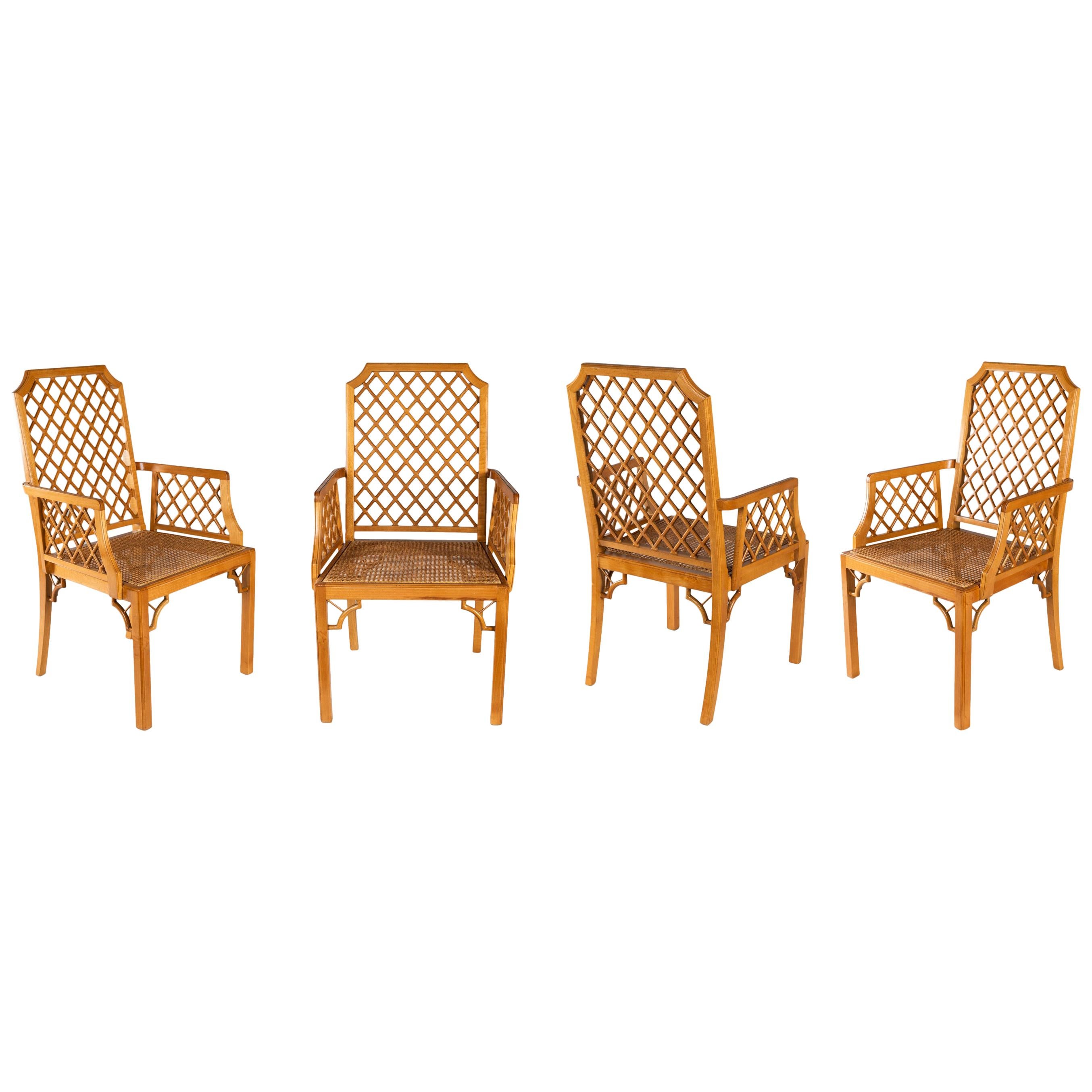 Maison et Jardin Set of 4 Armchairs in Beechwood, 1970s For Sale