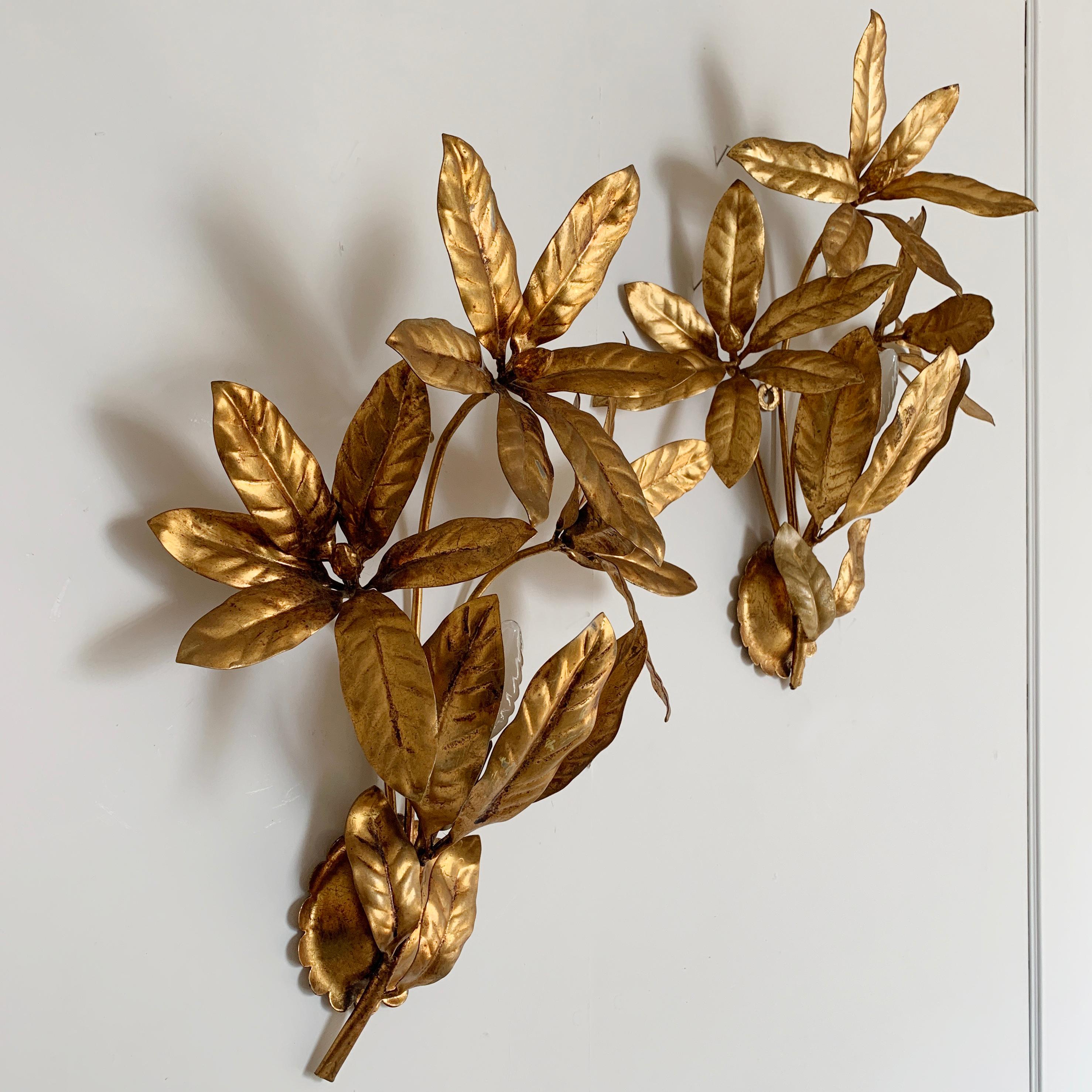 Maison Flor Art Gilt Flower Wall Lights, circa 1970s 2