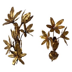 Maison Flor Art Gilt Flower Wall Lights, circa 1970s