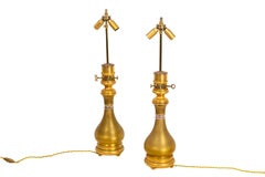 Maison Gagneau, Pair of Lamp in Guilloche Gilt Brass, Late 19th Century