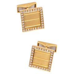 Vintage Maison Gerard 1970 Paris 18Kt Yellow Gold Cufflinks With 1.28 Cts Of VS Diamonds