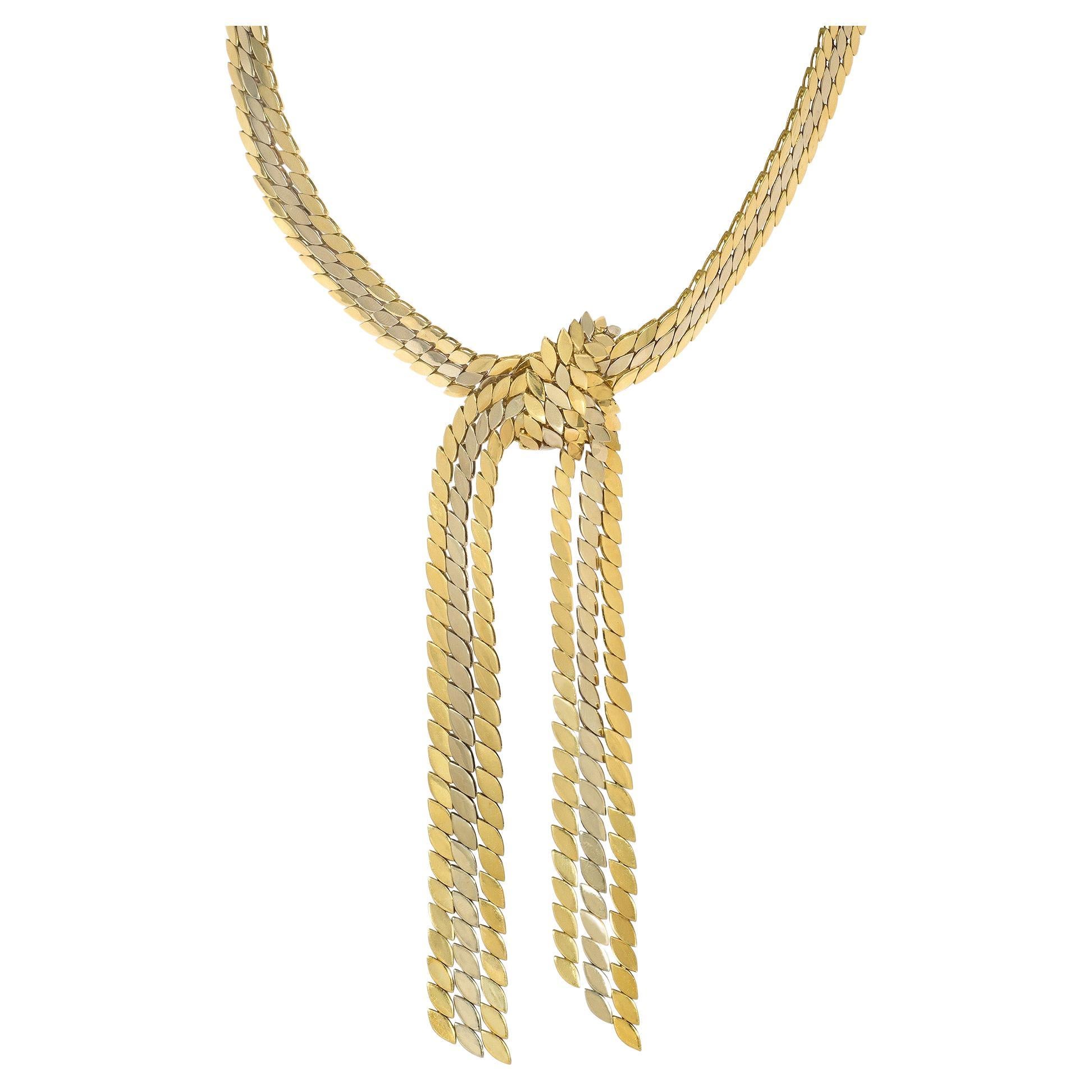 Maison Gerard Estate Two-Color Gold Necklace of Knot and Cascading Tassel Design For Sale