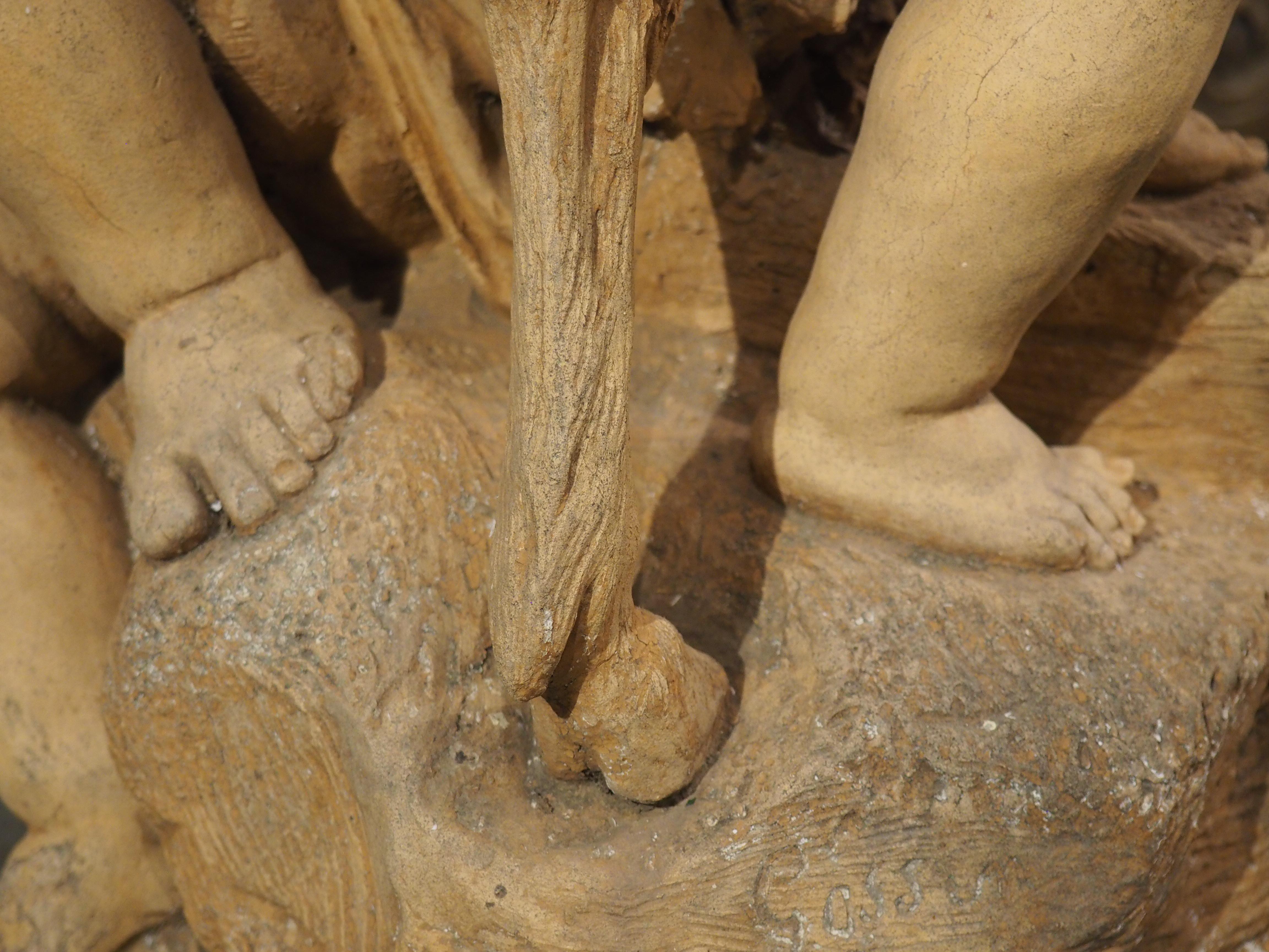 Maison Gossin Frères Terracotta Sculpture, Bacchanal Putti with Goat, Circa 1880 For Sale 4