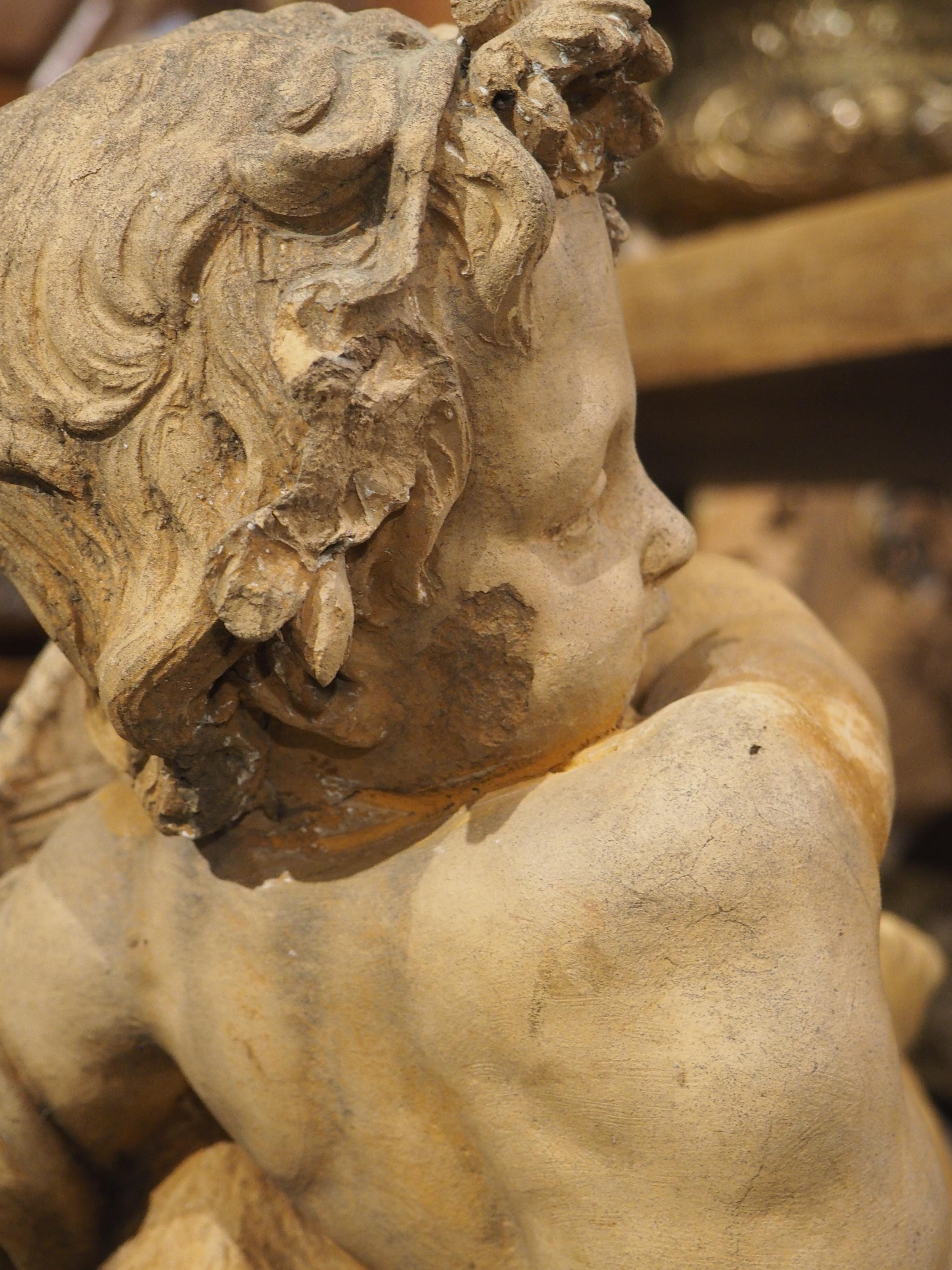 Maison Gossin Frères Terracotta Sculpture, Bacchanal Putti with Goat, Circa 1880 For Sale 5