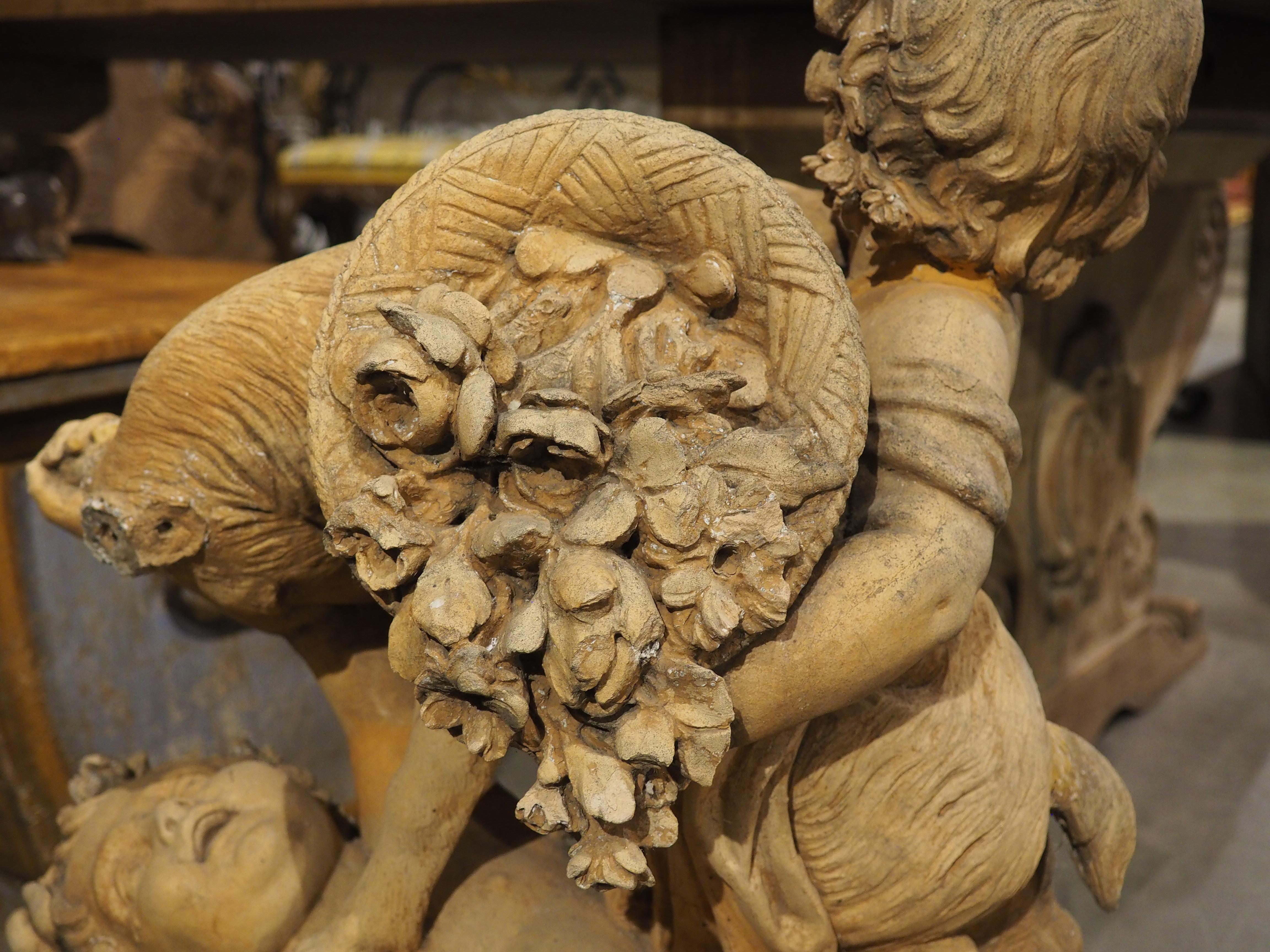 Maison Gossin Frères Terracotta Sculpture, Bacchanal Putti with Goat, Circa 1880 For Sale 7