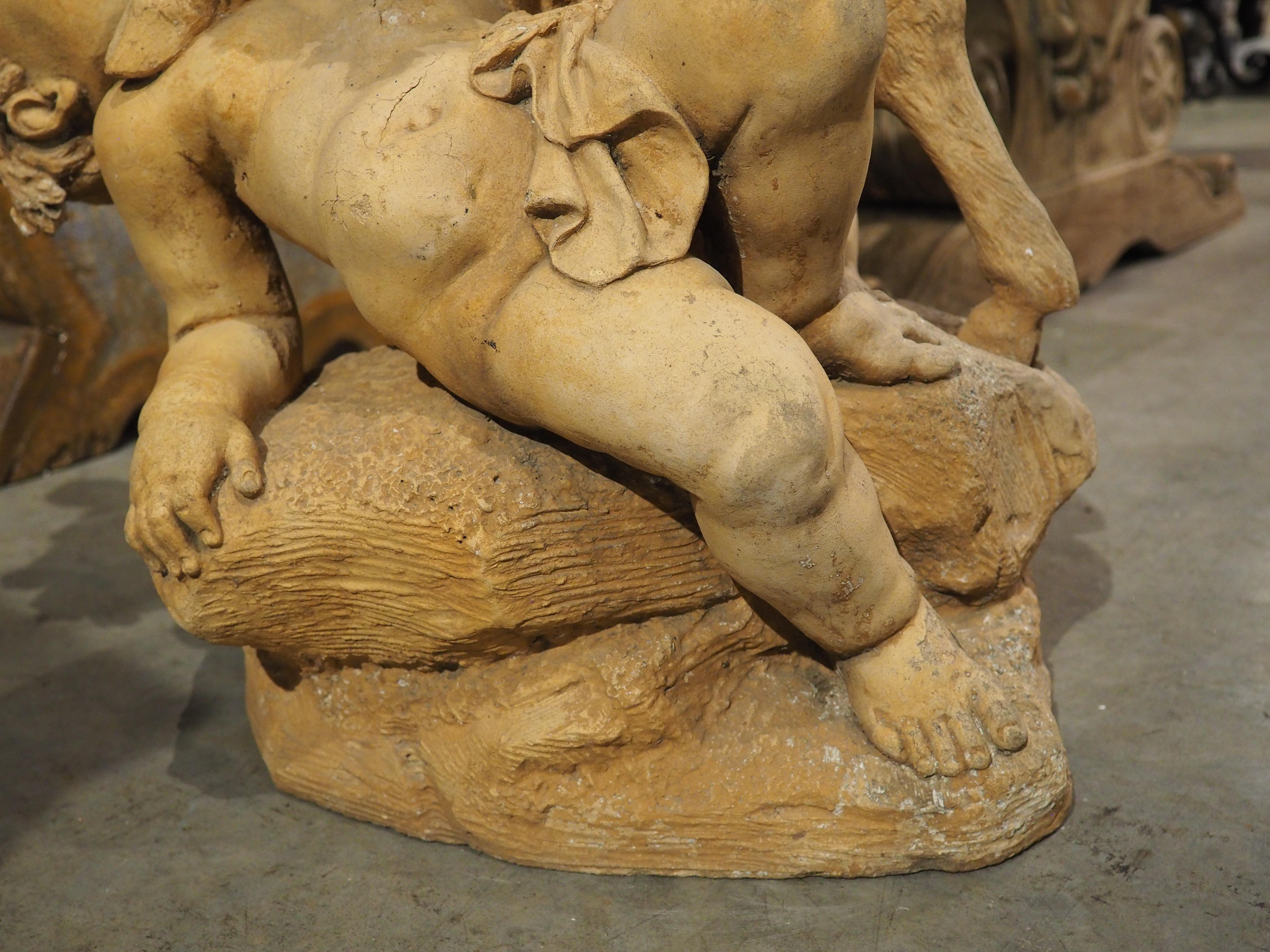 Maison Gossin Frères Terracotta Sculpture, Bacchanal Putti with Goat, Circa 1880 For Sale 8