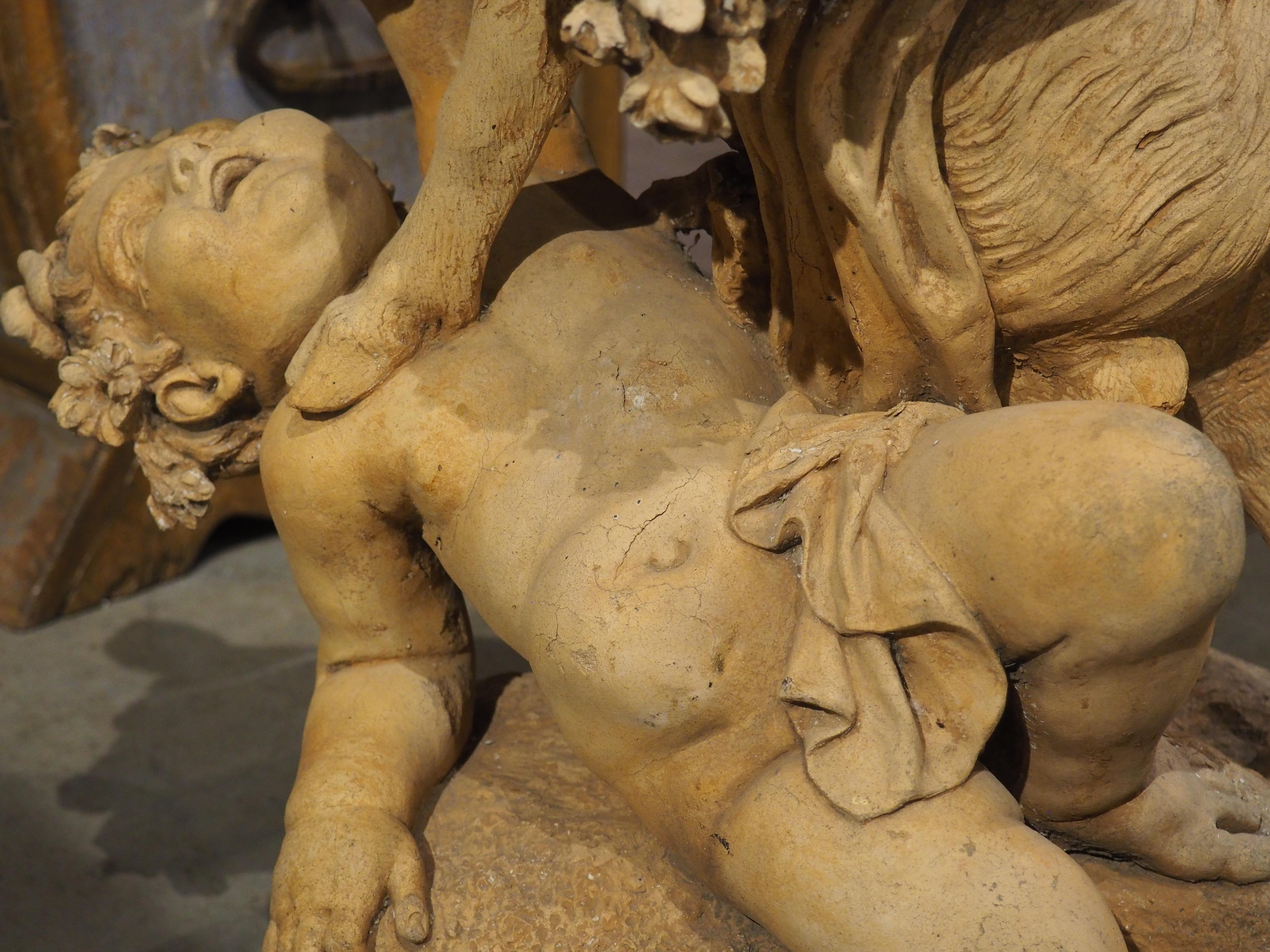 Maison Gossin Frères Terracotta Sculpture, Bacchanal Putti with Goat, Circa 1880 For Sale 9