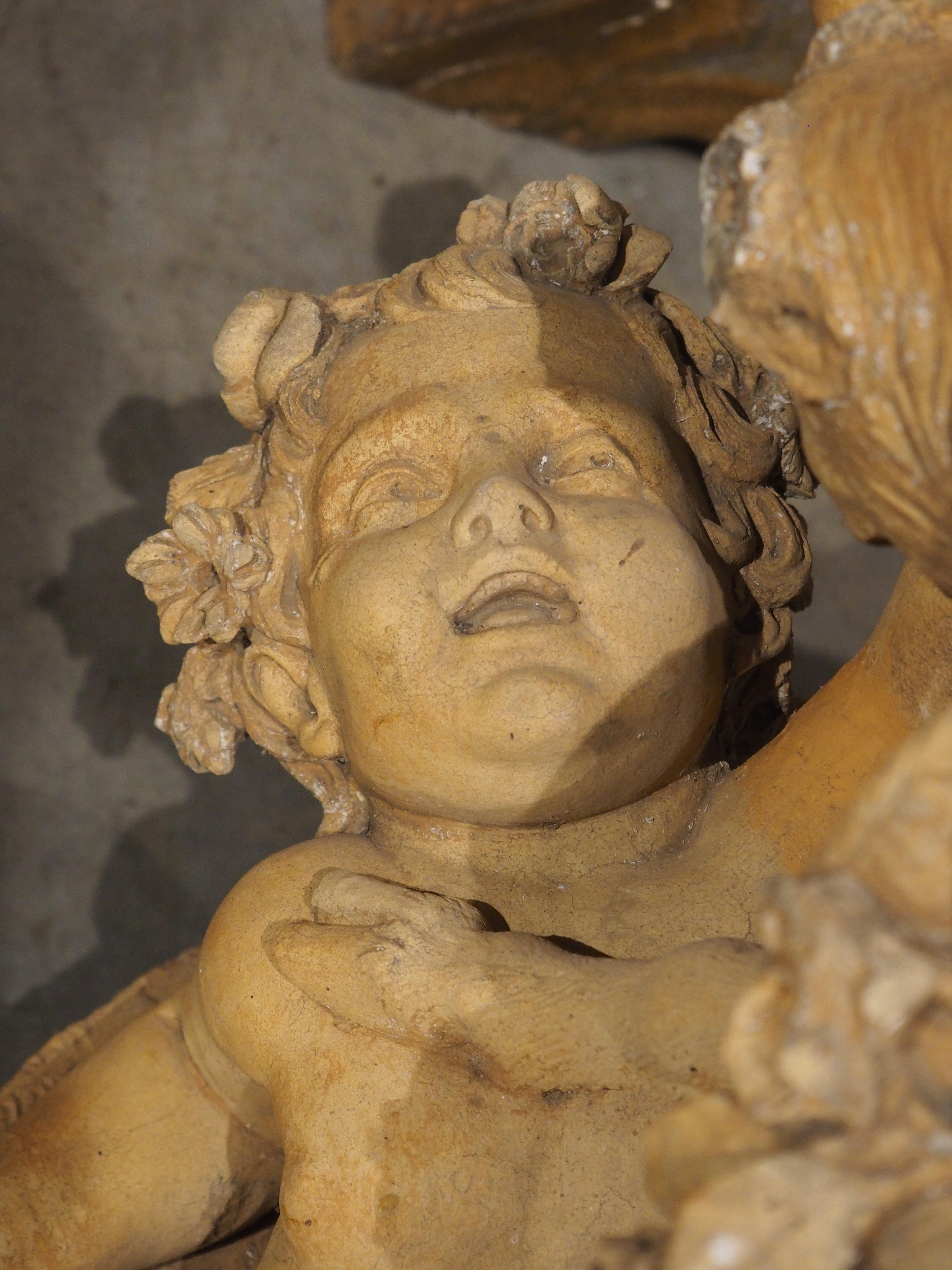 Maison Gossin Frères Terracotta Sculpture, Bacchanal Putti with Goat, Circa 1880 For Sale 10