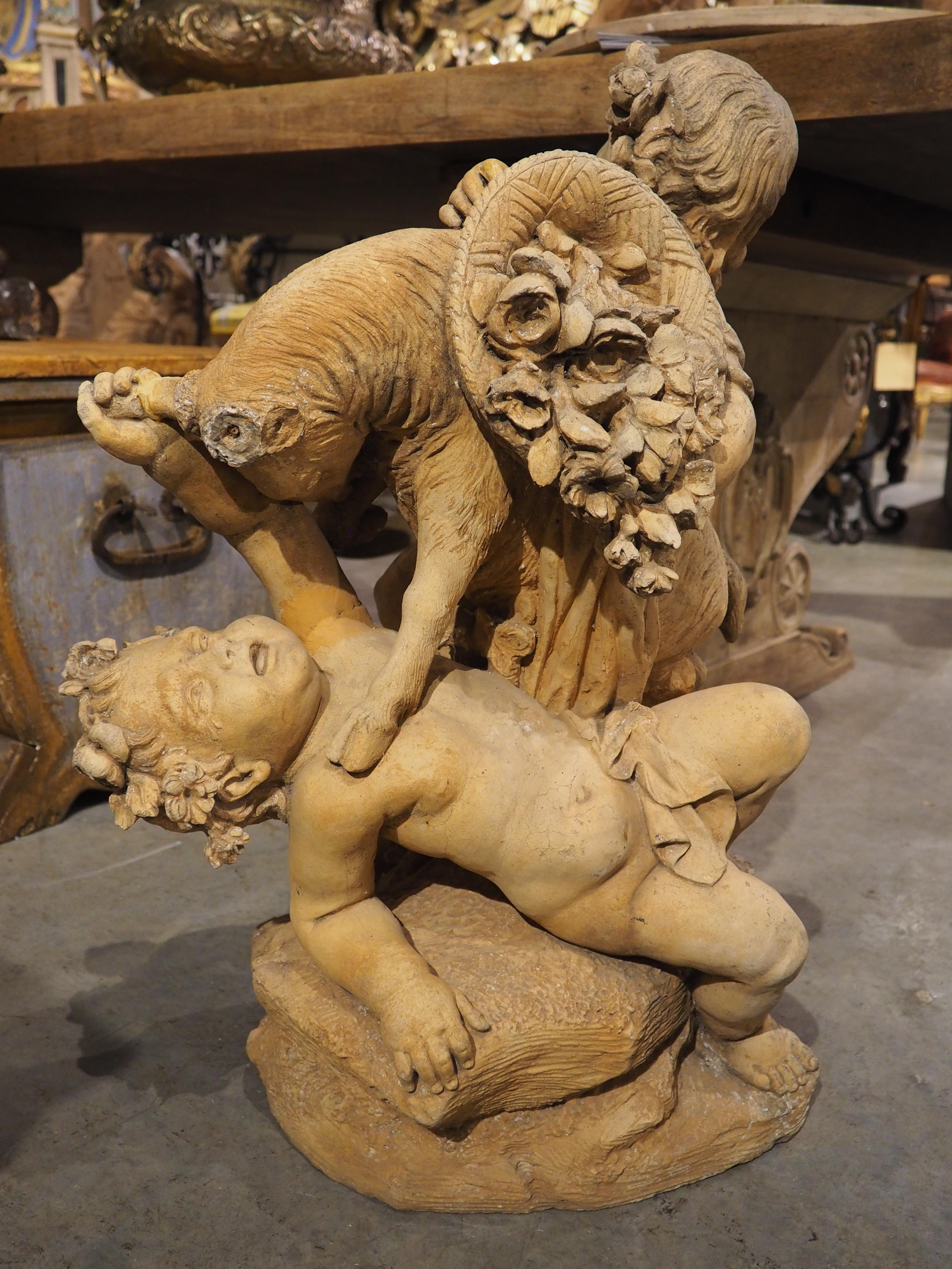 Maison Gossin Frères Terracotta Sculpture, Bacchanal Putti with Goat, Circa 1880 For Sale 11