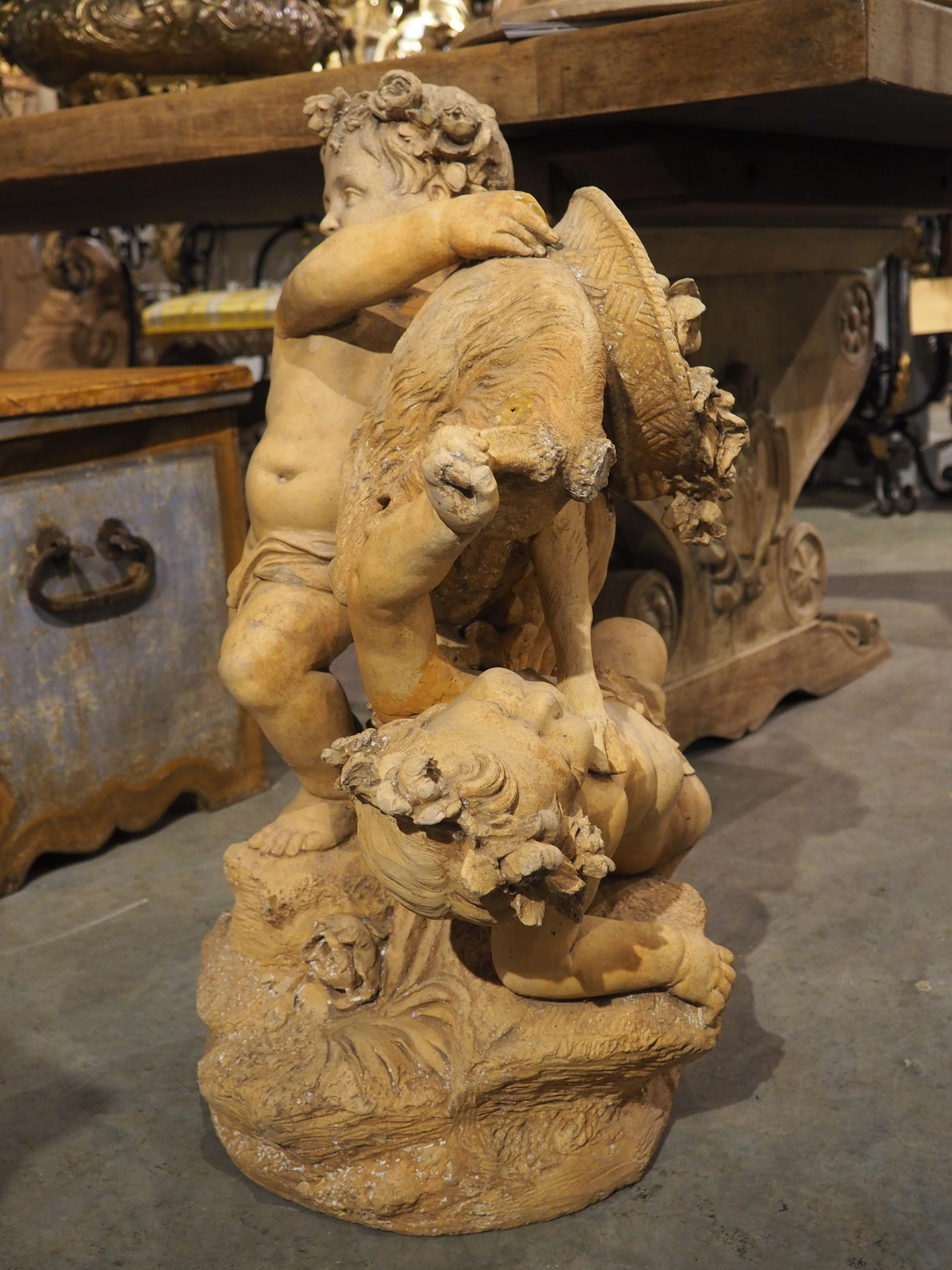 Maison Gossin Frères Terracotta Sculpture, Bacchanal Putti with Goat, Circa 1880 For Sale 12