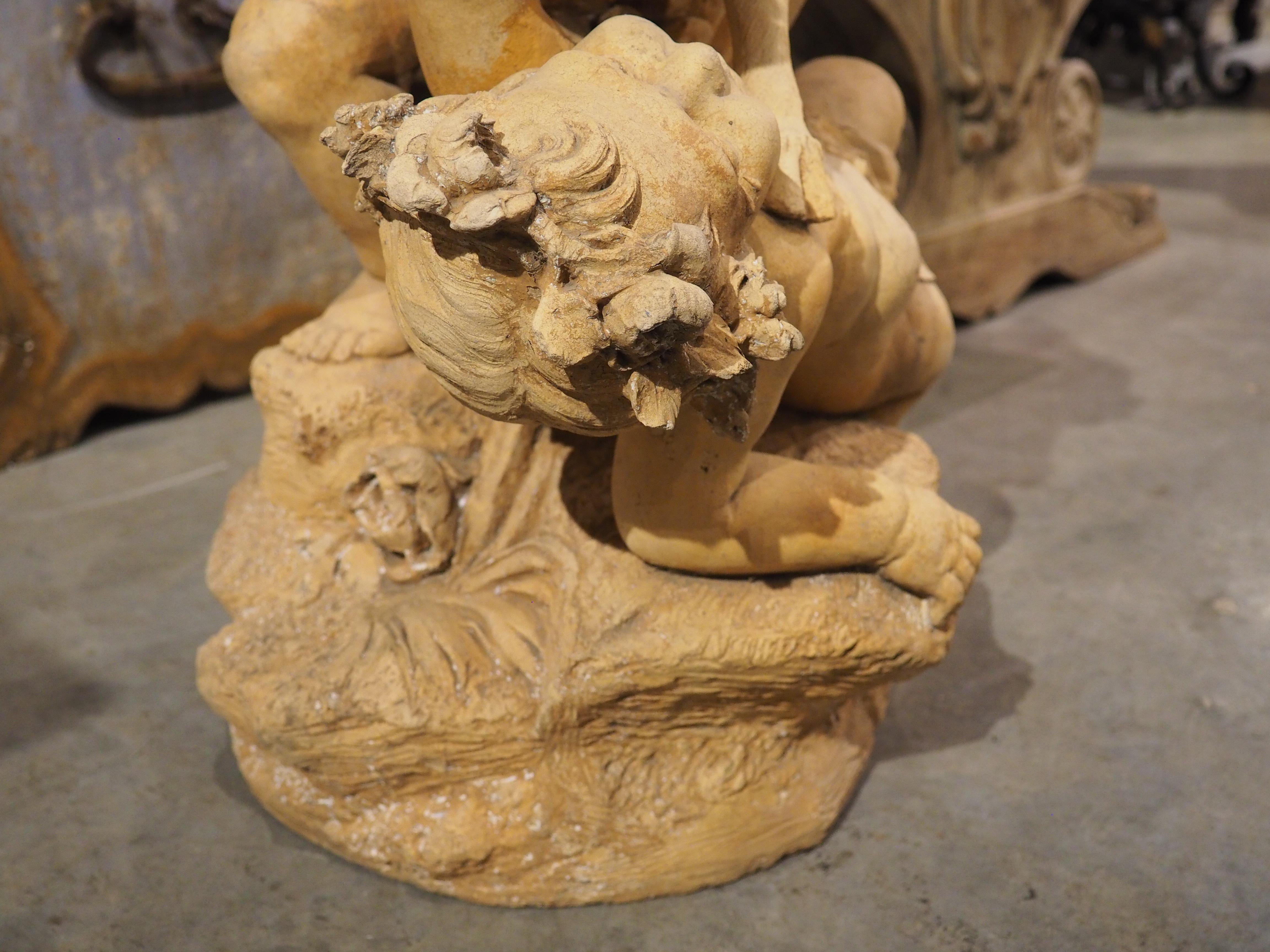 Maison Gossin Frères Terracotta Sculpture, Bacchanal Putti with Goat, Circa 1880 For Sale 13