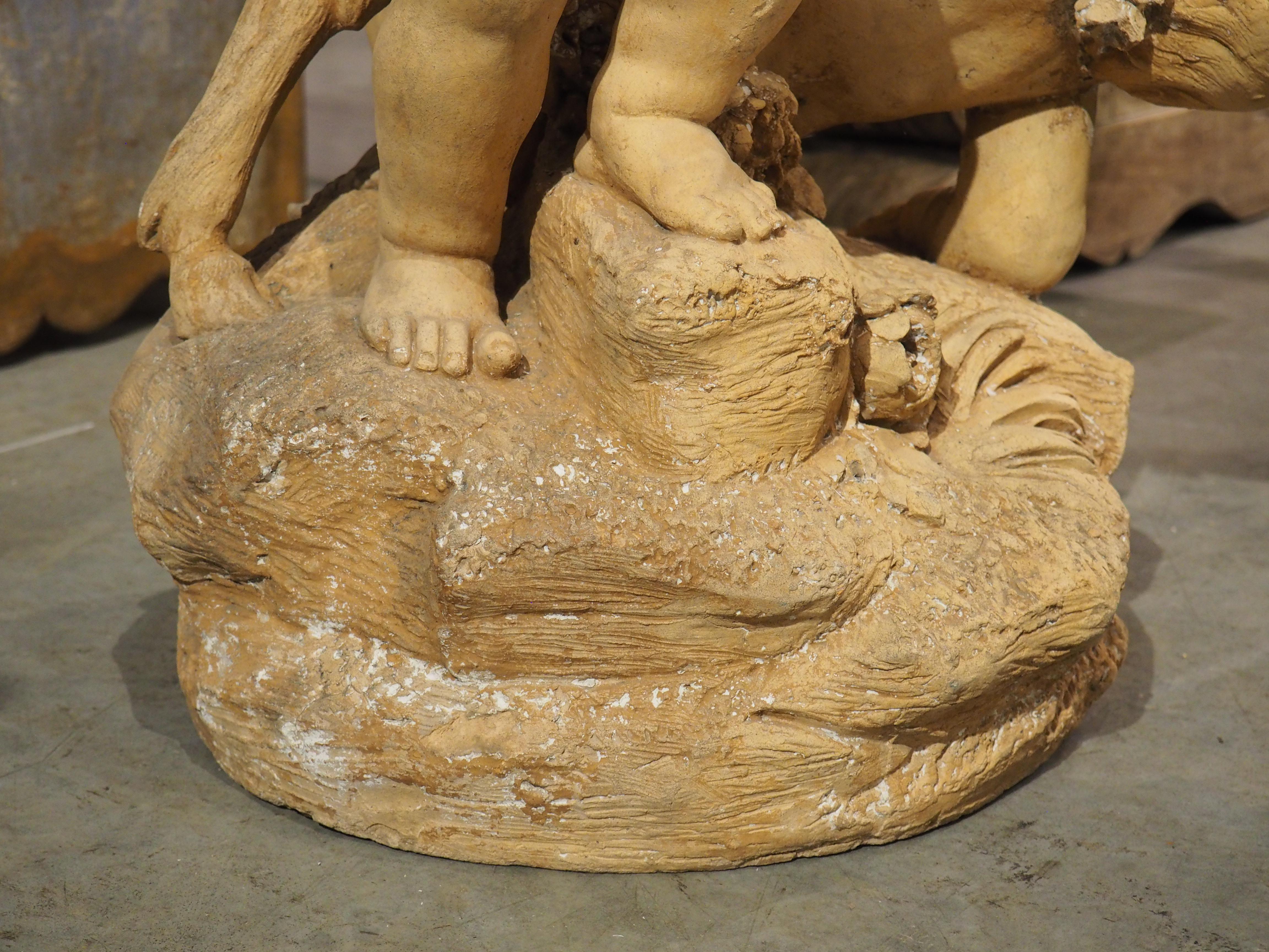 Neoclassical Maison Gossin Frères Terracotta Sculpture, Bacchanal Putti with Goat, Circa 1880 For Sale