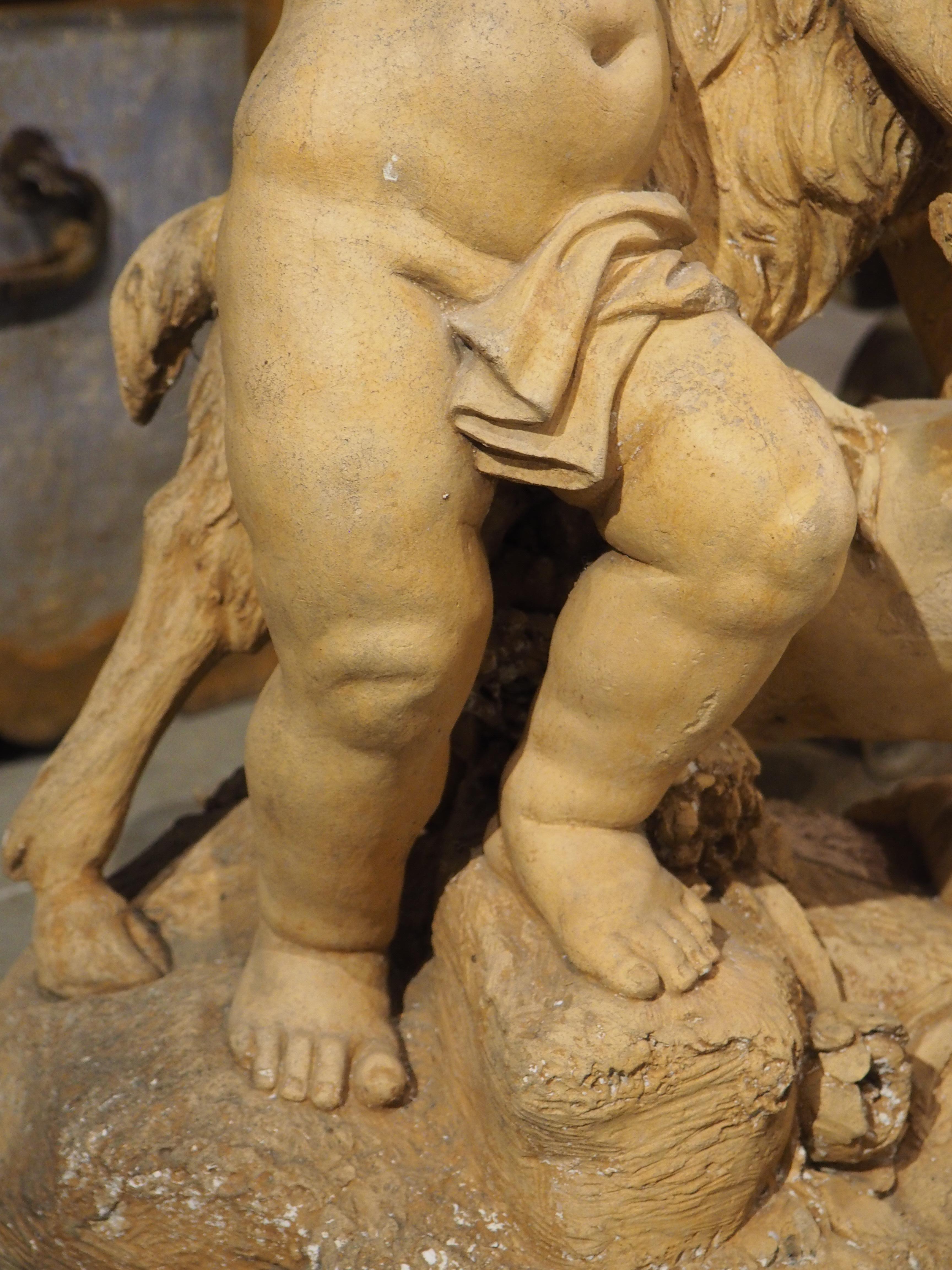 French Maison Gossin Frères Terracotta Sculpture, Bacchanal Putti with Goat, Circa 1880 For Sale