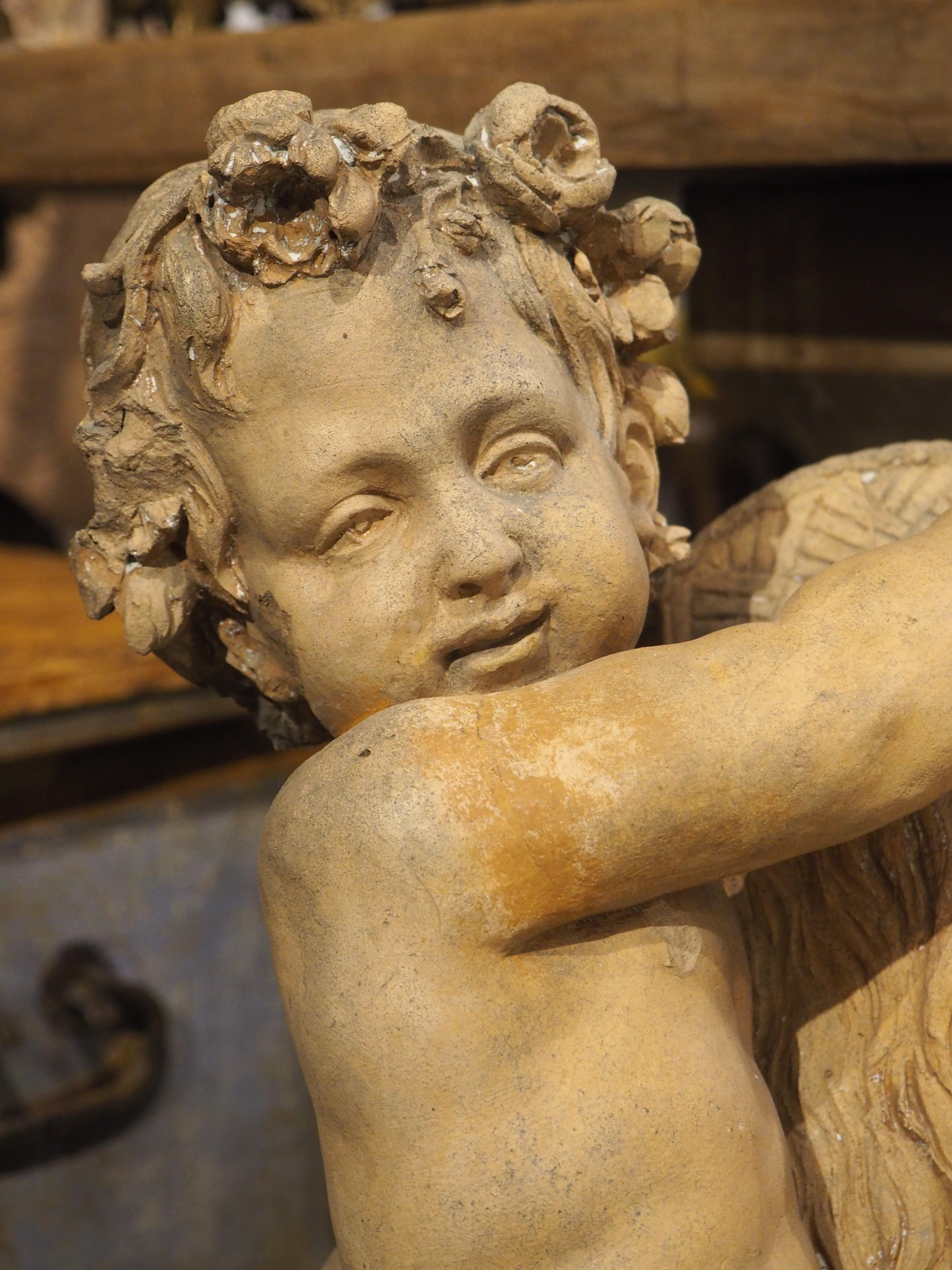 Maison Gossin Frères Terracotta Sculpture, Bacchanal Putti with Goat, Circa 1880 In Good Condition For Sale In Dallas, TX