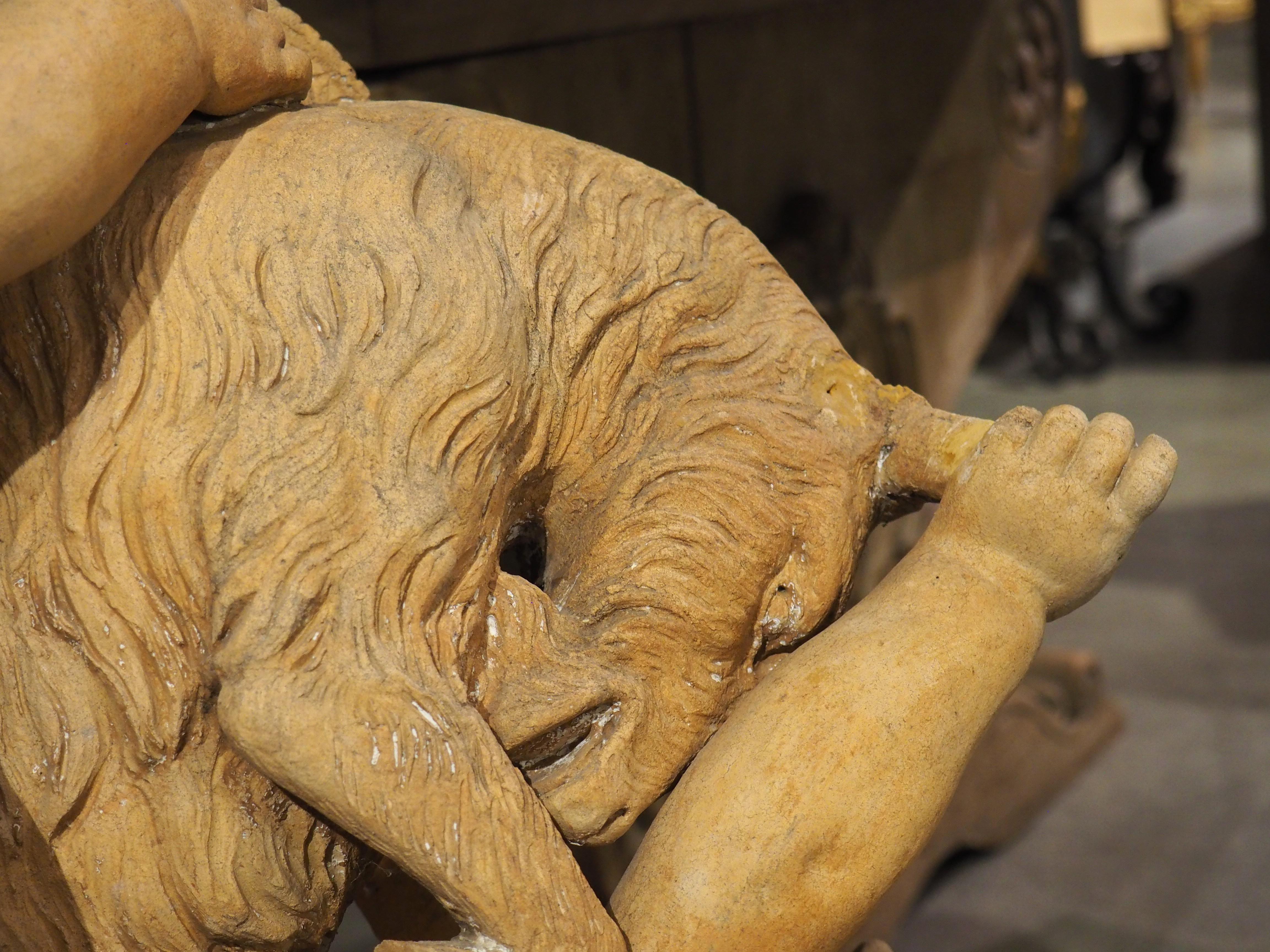 Late 19th Century Maison Gossin Frères Terracotta Sculpture, Bacchanal Putti with Goat, Circa 1880 For Sale