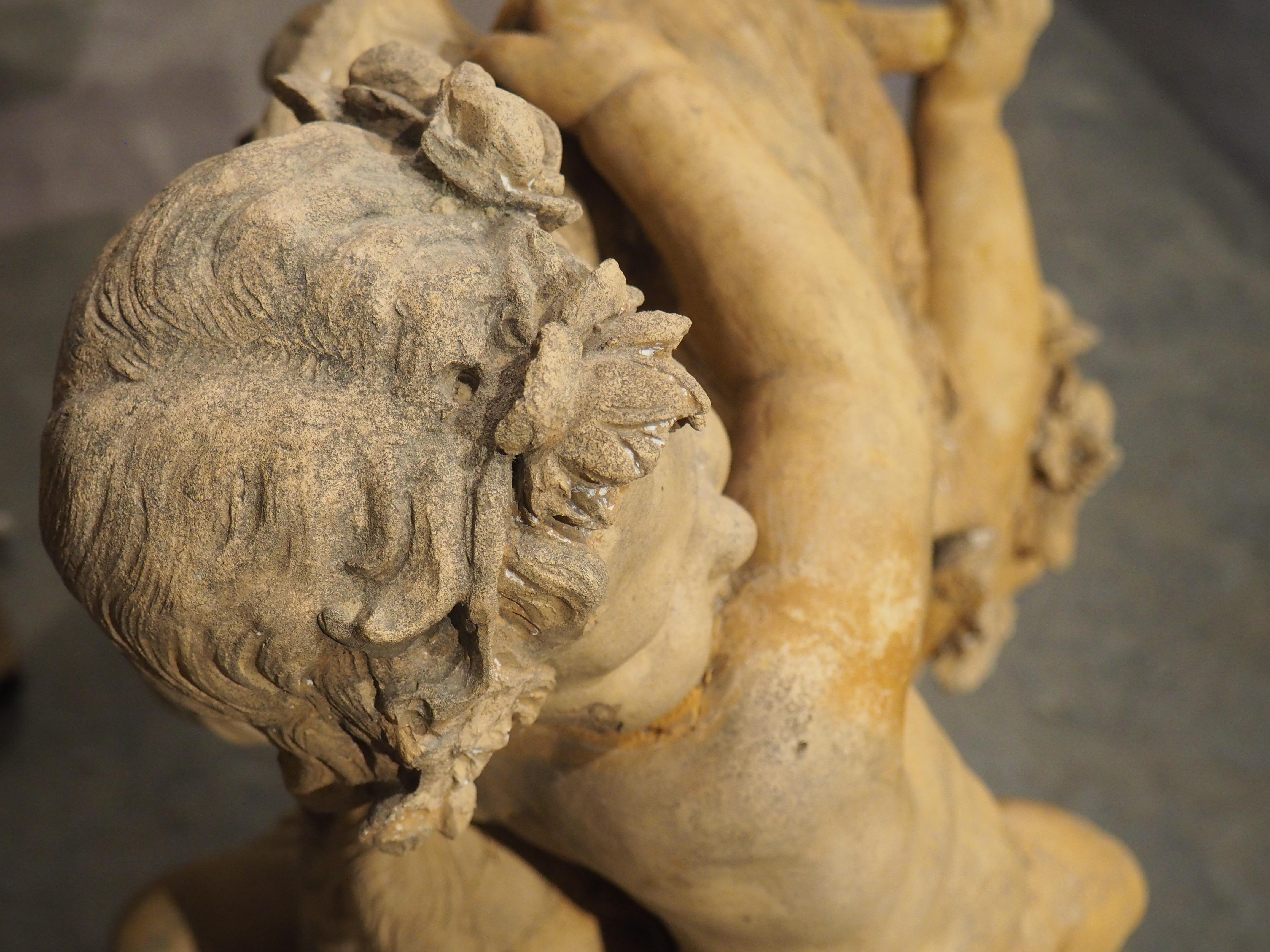 Maison Gossin Frères Terracotta Sculpture, Bacchanal Putti with Goat, Circa 1880 For Sale 1