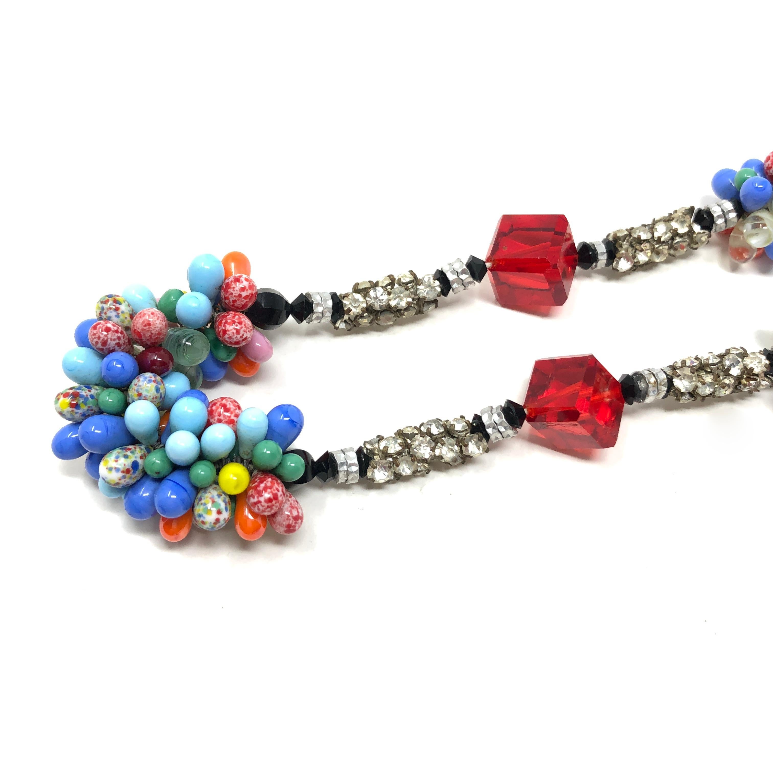Louis Rousselet c.1930 Art Deco Glass Bead and Rhinestones Vintage Necklace Bon état à Skelmersdale, GB