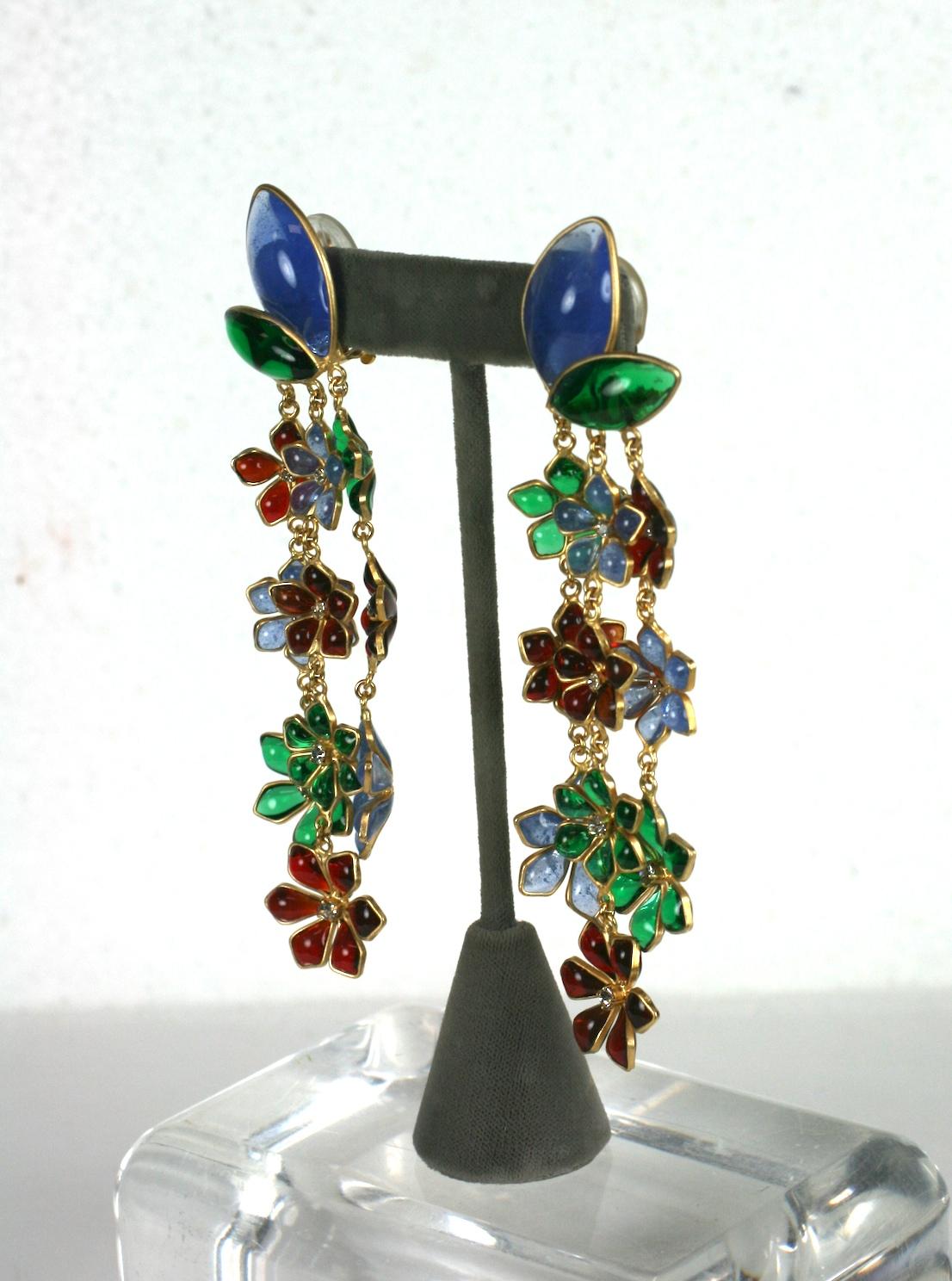  Maison Gripoix Anglo Indian Floral Cascade Earclips In Excellent Condition For Sale In New York, NY