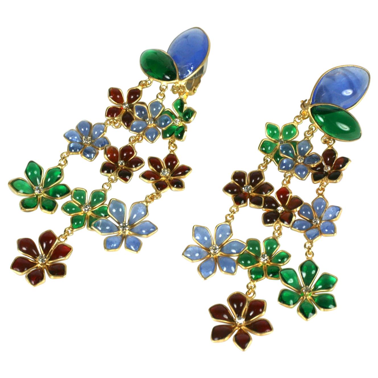  Maison Gripoix Anglo Indian Floral Cascade Earclips For Sale