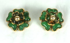 Maison Gripoix for Chanel Emerald Camelia Ear Clips