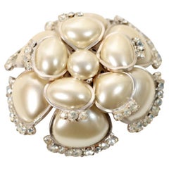 Maison Gripoix Cream Color Layered Brooch with Crystals