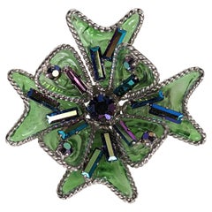 Vintage Maison Gripoix Emerald and Aurora Maltese Cross, Gript Book Piece