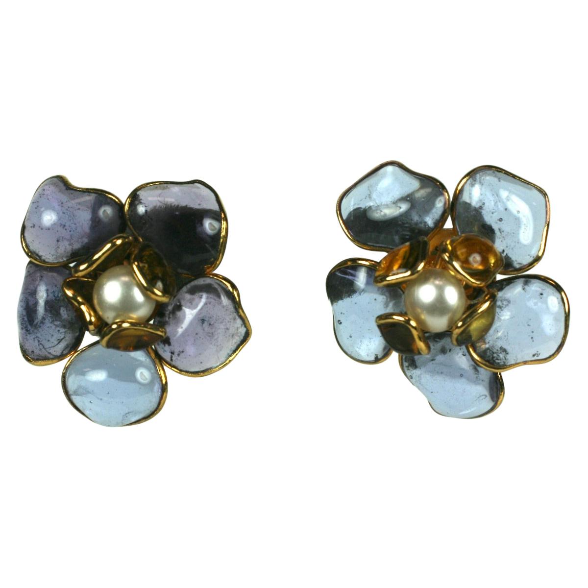 Maison Gripoix for Chanel Pale A mythestFlower Earrings For Sale