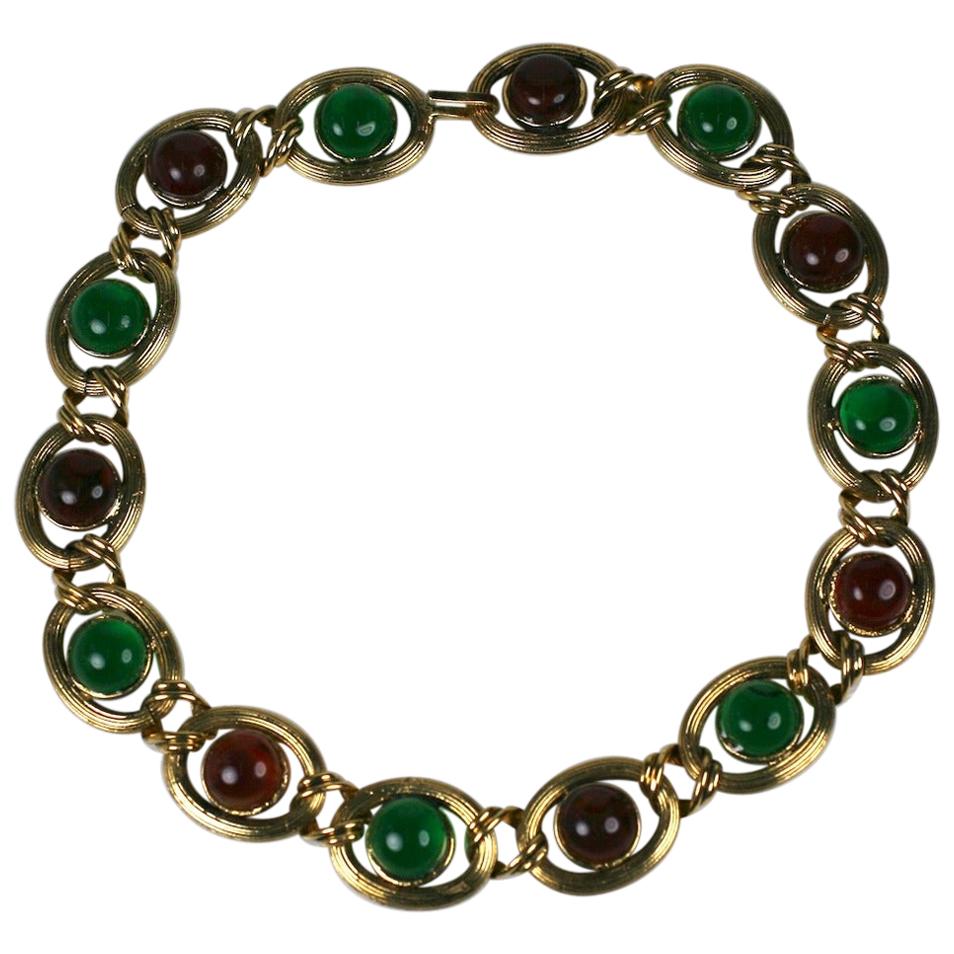  Maison Gripoix for Chanel Amythest, Ruby, Emerald Poured Glass Chain Necklace