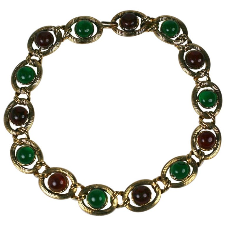  Maison Gripoix for Chanel Amythest, Ruby, Emerald Poured Glass Chain Necklace For Sale